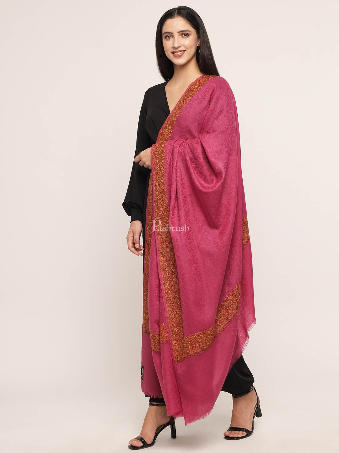Pashtush India Womens Shawls Pashtush Women'S Wool Shawl Embroidered Border