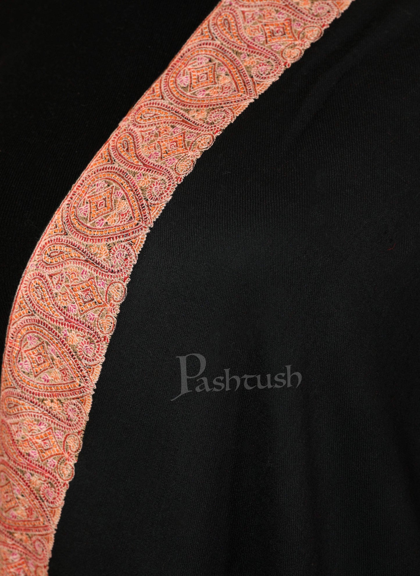 Pashtush Store Shawl Pashtush Women's Wool Shawl embroidered border, Rich Black