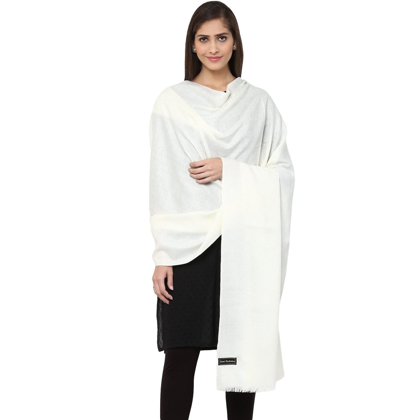 Pashtush Women'S Wool Shawl, Paisley Design, Ivory