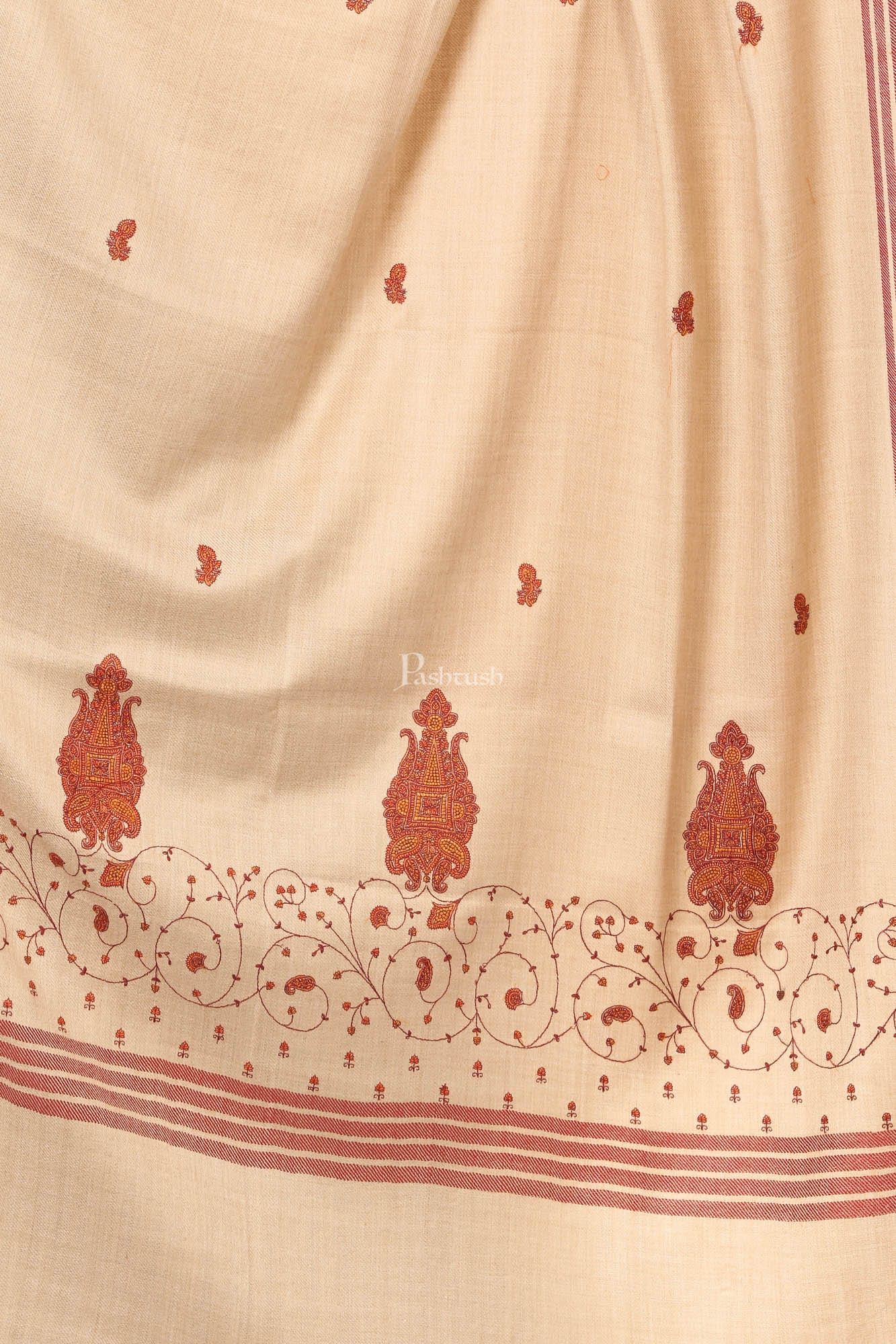 Pashtush India Womens Shawls Pashtush Women'S Wool Shawl With Hand Embroidery (Taupe , Free Size)
