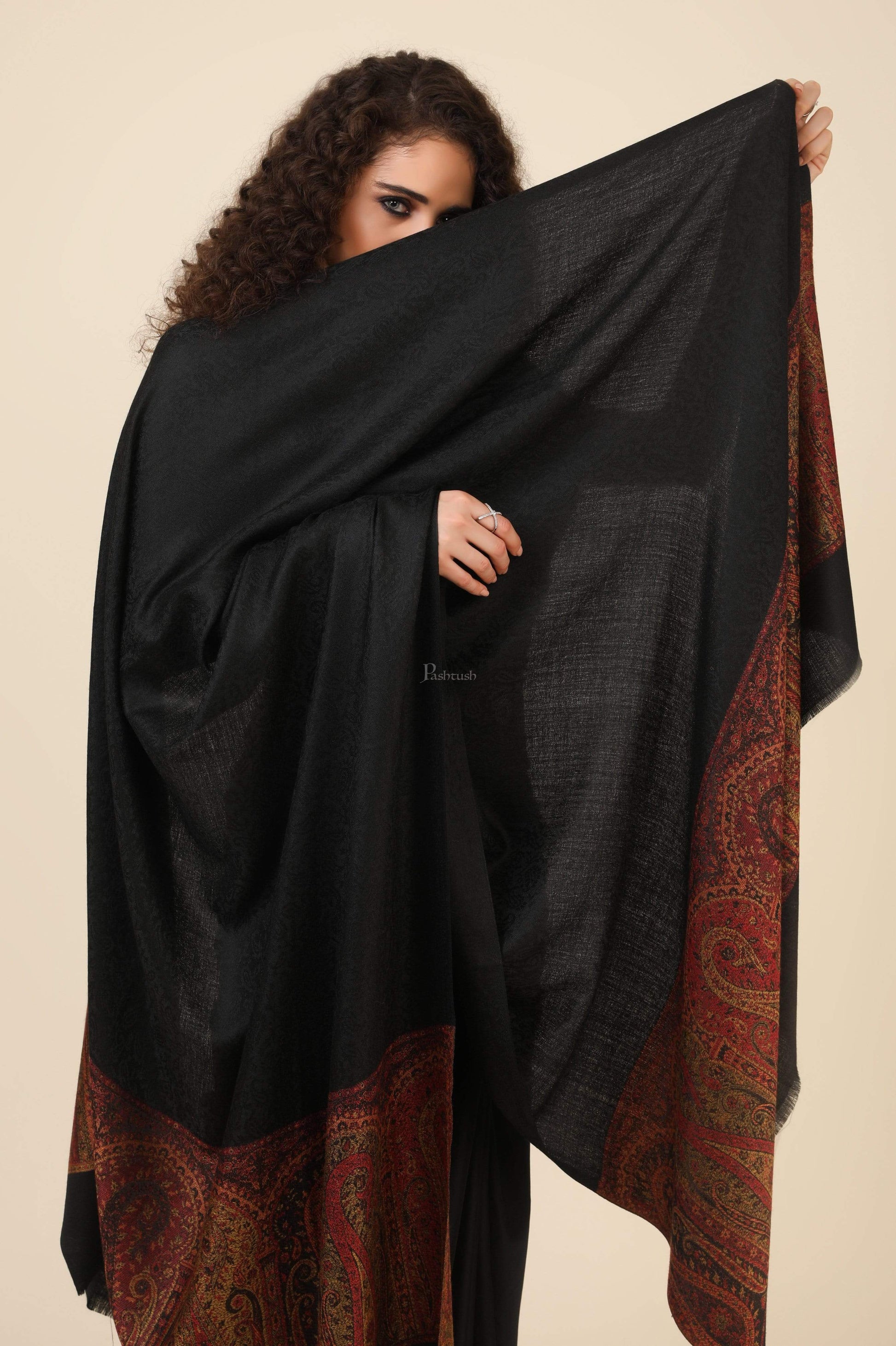 Pashtush India 100x200 Pashtush Women's Wool Soft Wool Cashmere Blended Shawl with Ethnic Weave Palla
