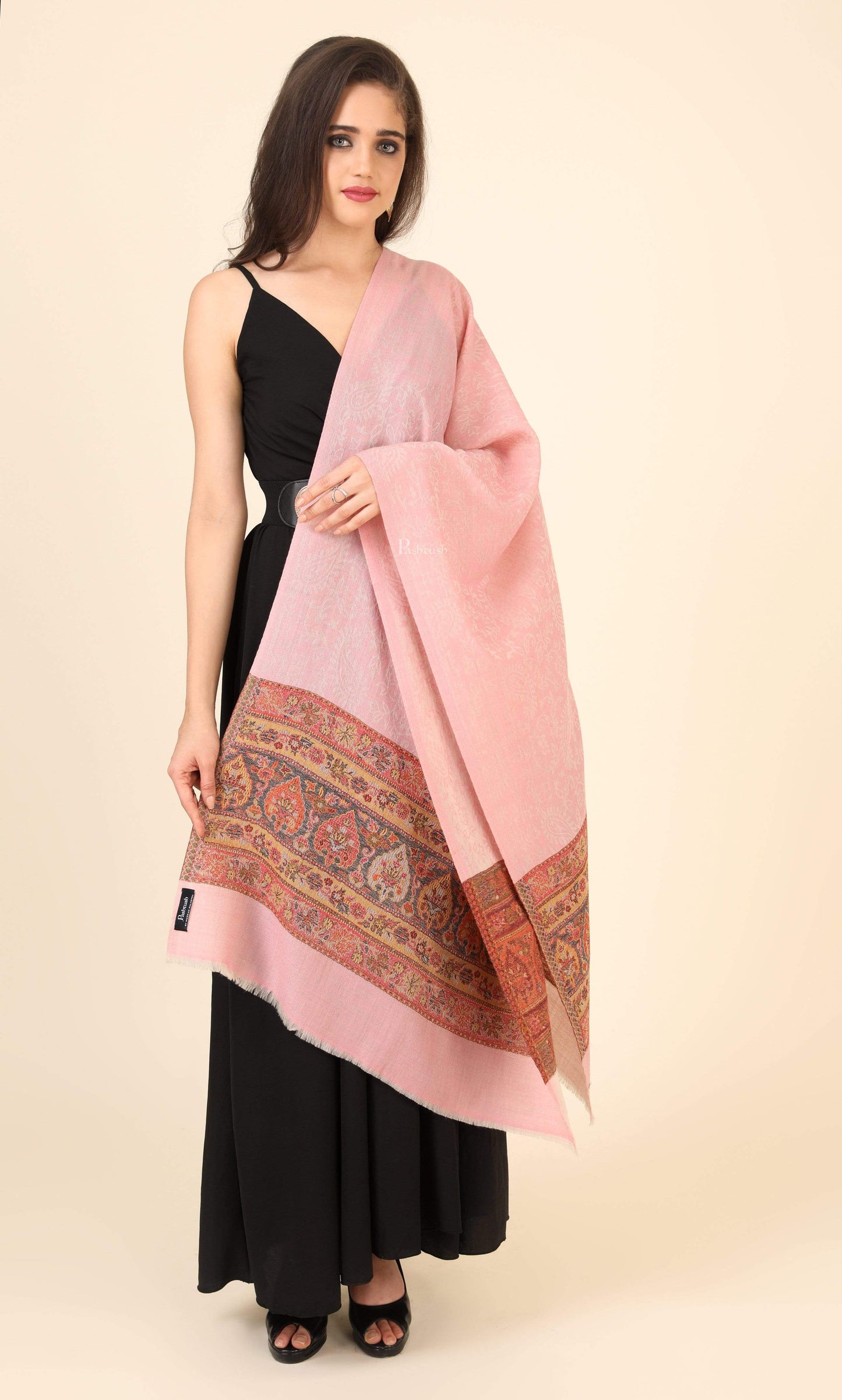 Pashtush India 100x200 Pashtush Women's Wool Soft Wool Cashmere Blended Shawl with Ethnic Weave Palla