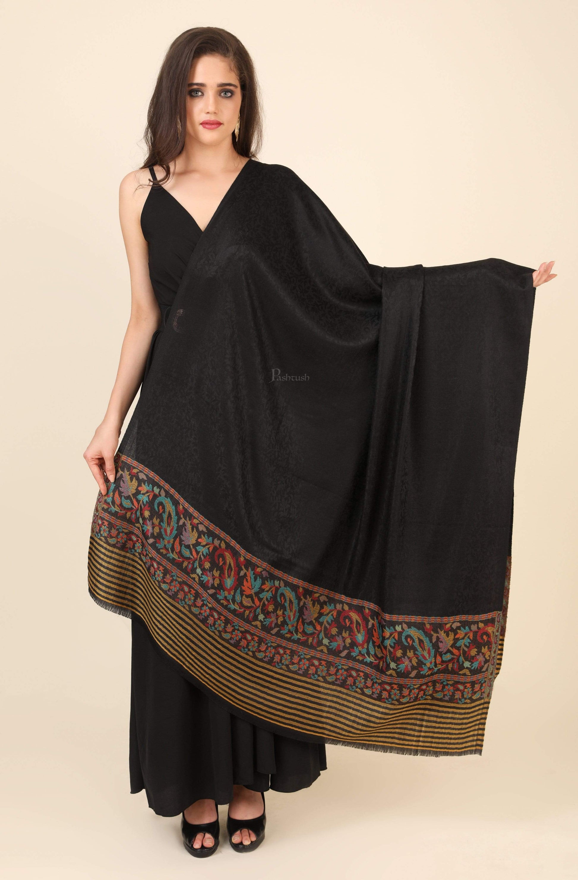 Pashtush India 100x200 Pashtush Women's Wool Soft Wool Cashmere Blended Shawl with Ethnic Weave Palla
