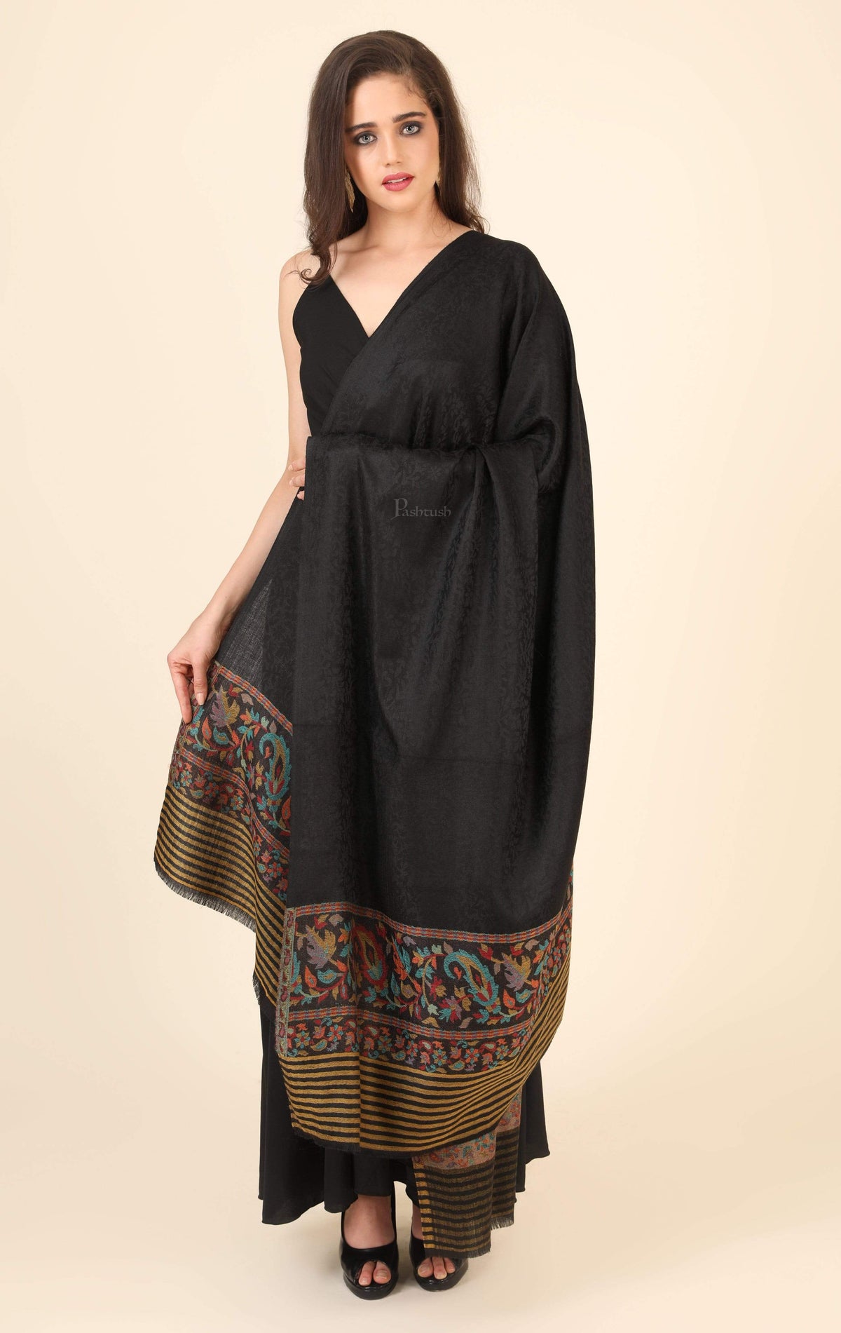 Pashtush India 100x200 Pashtush Women's Wool Soft Wool Cashmere Blended Shawl with Ethnic Weave Palla