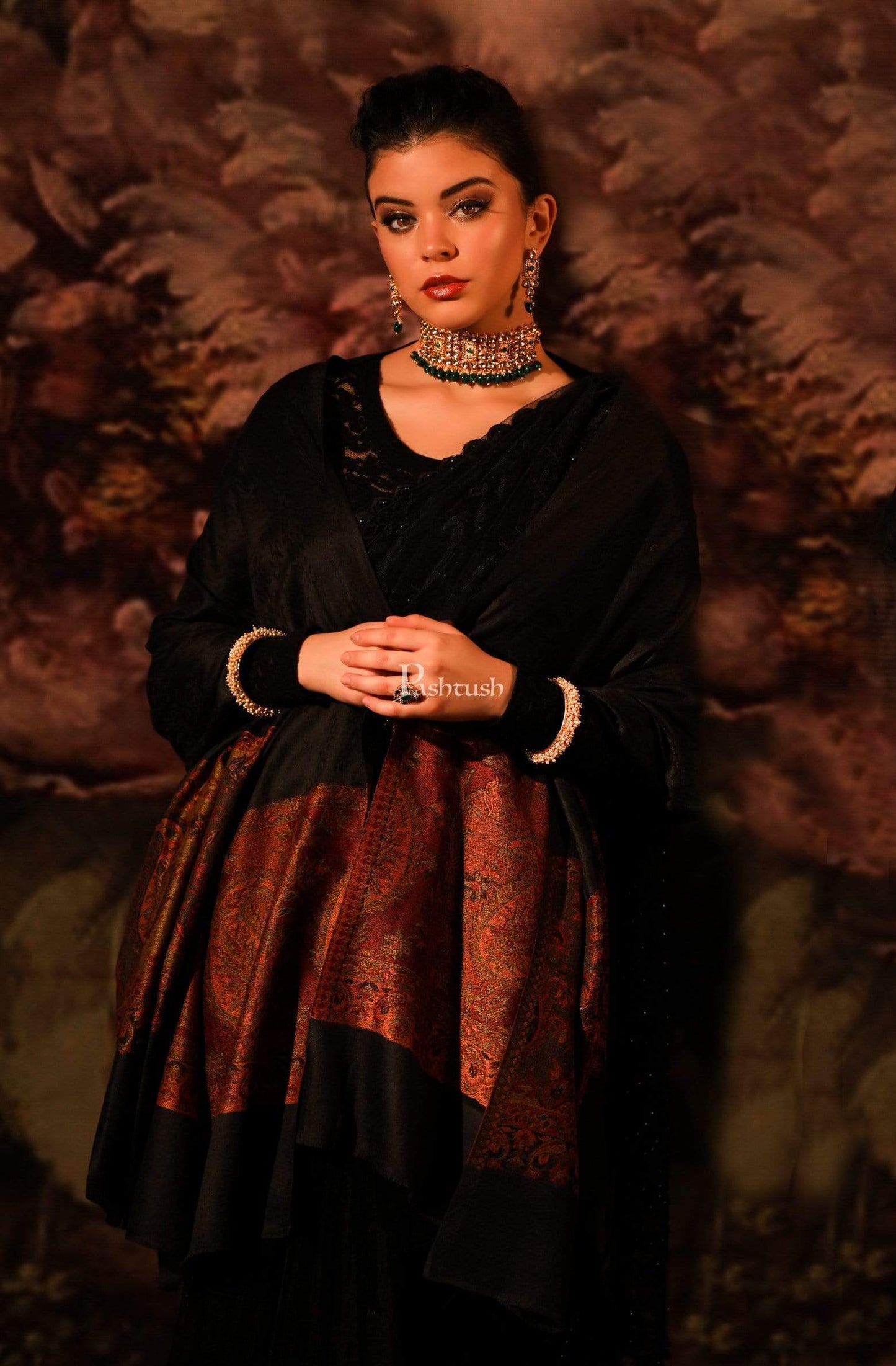 Pashtush India 100x200 Pashtush Women's Wool Soft Wool Cashmere Blended Shawl with Kaani Weave Palla