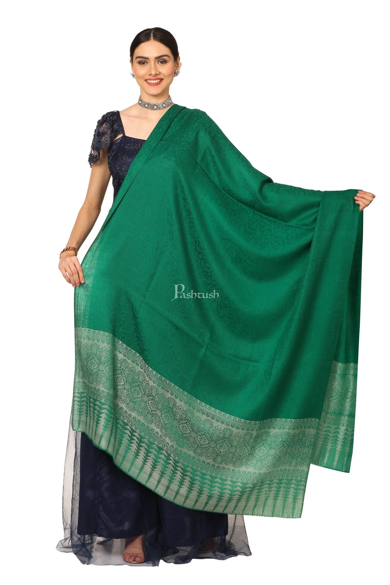 Pashtush India Womens Shawls Pashtush Women'S Wool Ultra Soft Fine Wool Cashmere Blended Shawl - Green