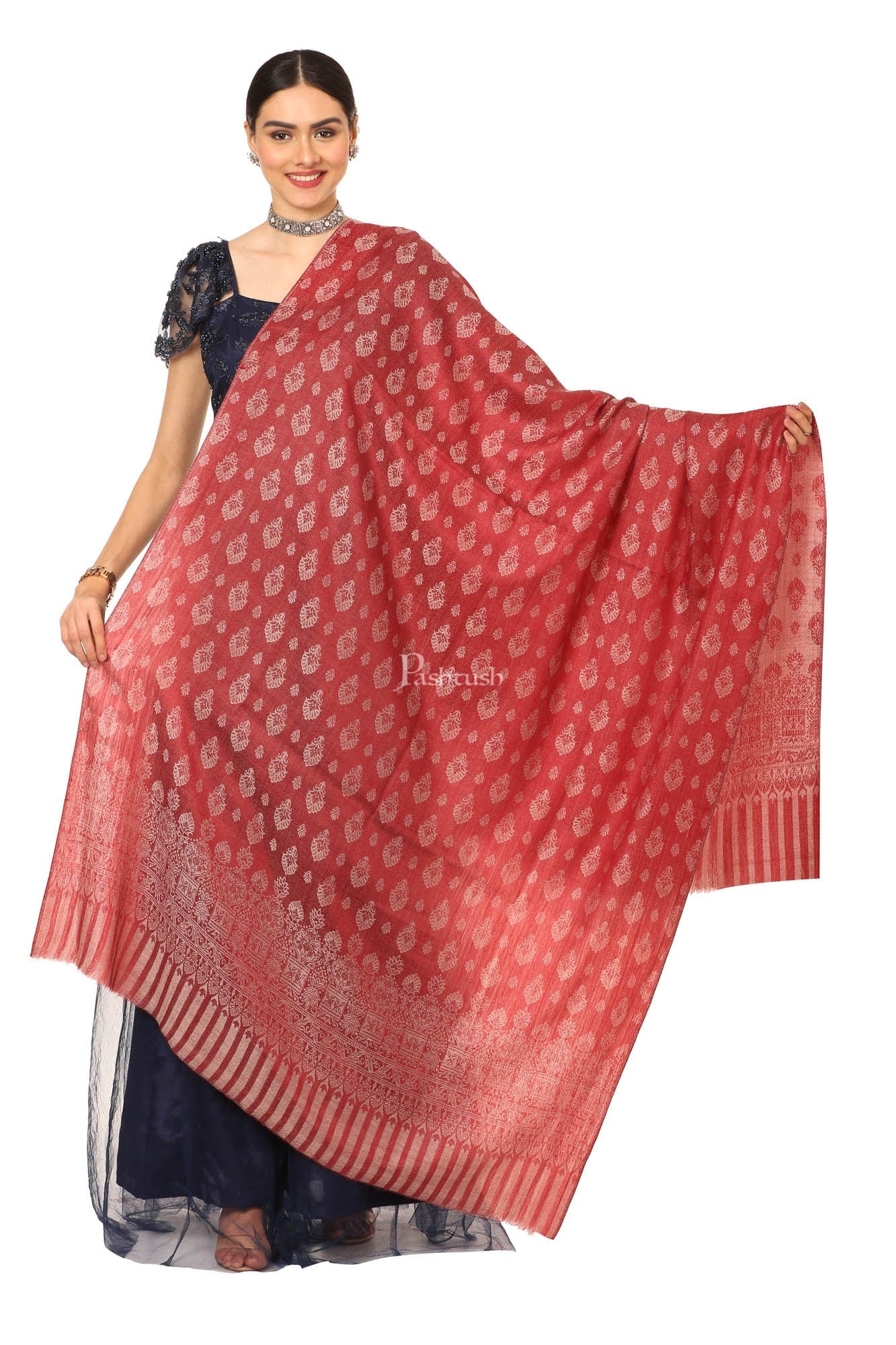 Pashtush India Womens Shawls Pashtush Women'S Wool Ultra Soft Fine Wool Cashmere Blended Shawl - Red