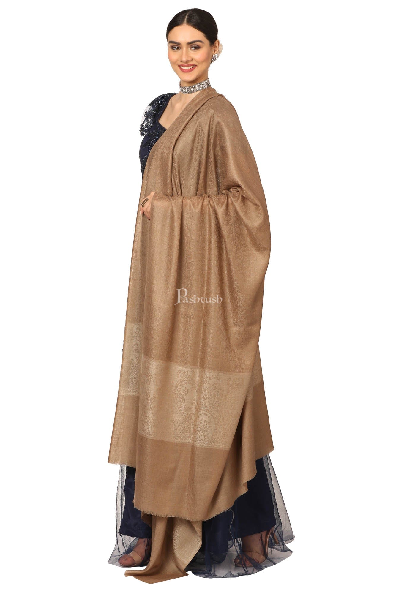 Pashtush India Womens Shawls Pashtush Women'S Wool Ultra Soft Fine Wool Cashmere Blended Shawl - Taupe