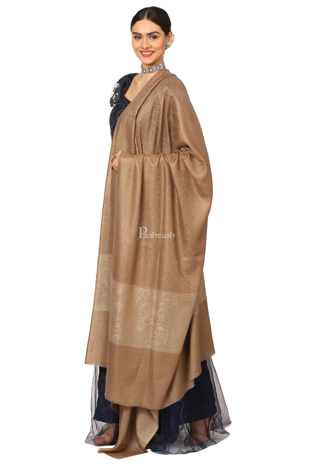 Pashtush India Womens Shawls Pashtush Women'S Wool Ultra Soft Fine Wool Cashmere Blended Shawl - Taupe