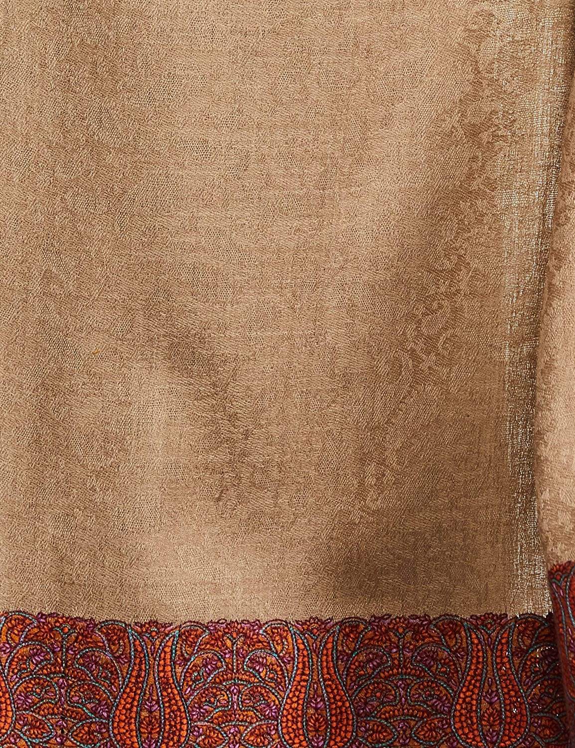 Pashtush India 114x228 Pashtush Women's Woollen Shawl, Kashmiri Silky Thread Embroidery, Large Size, Beige