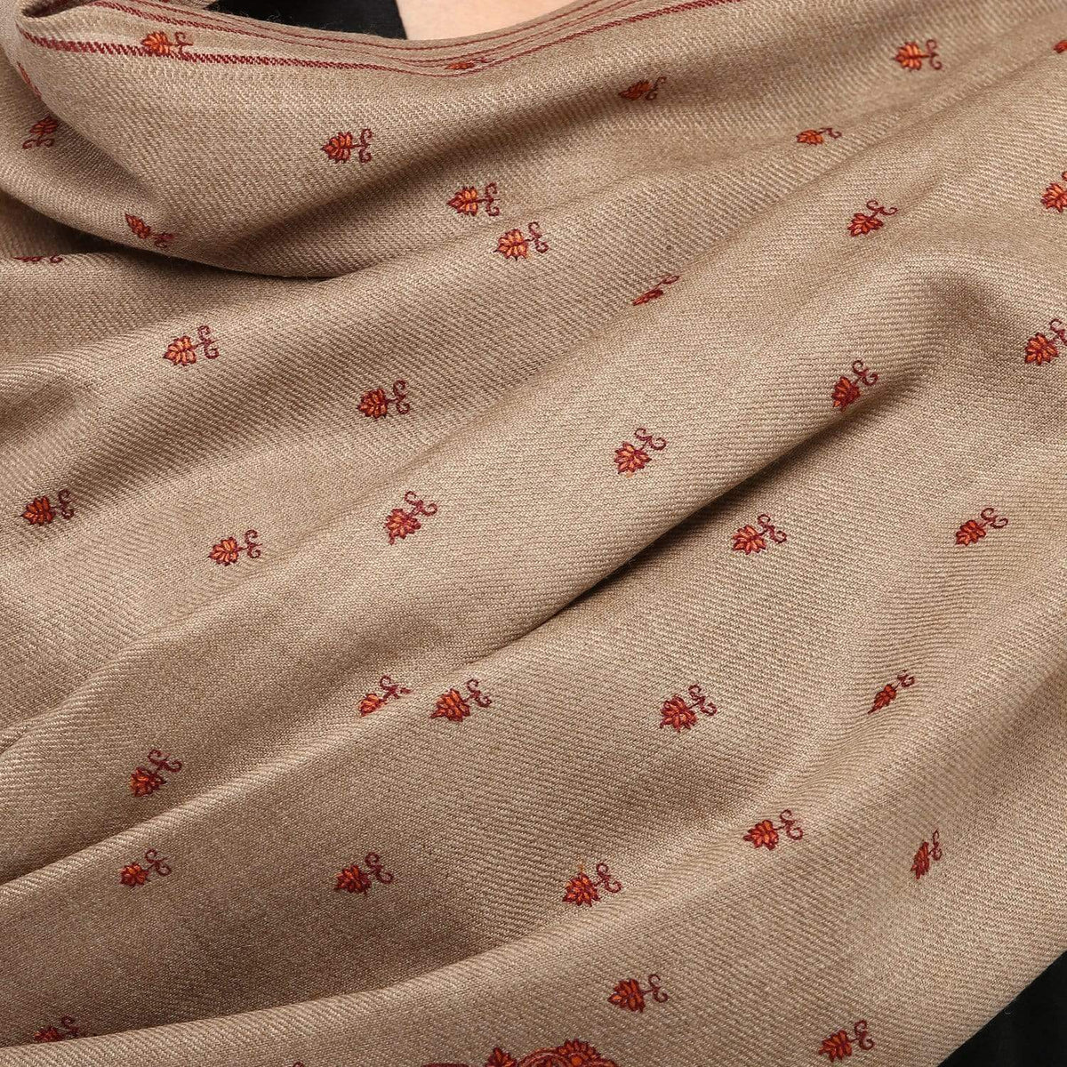 Pashtush Women'S Woollen Shawl With Paisley Palla Beige
