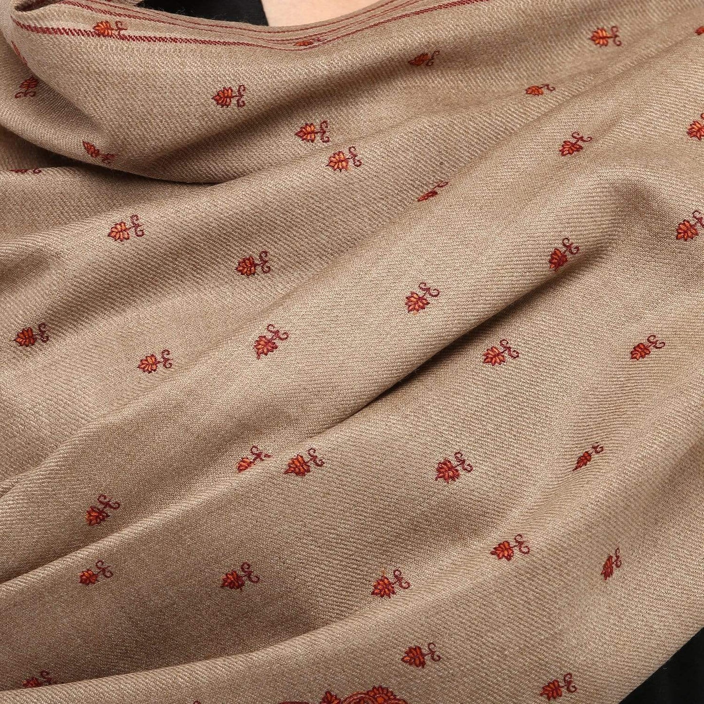 Pashtush Women'S Woollen Shawl With Paisley Palla Beige