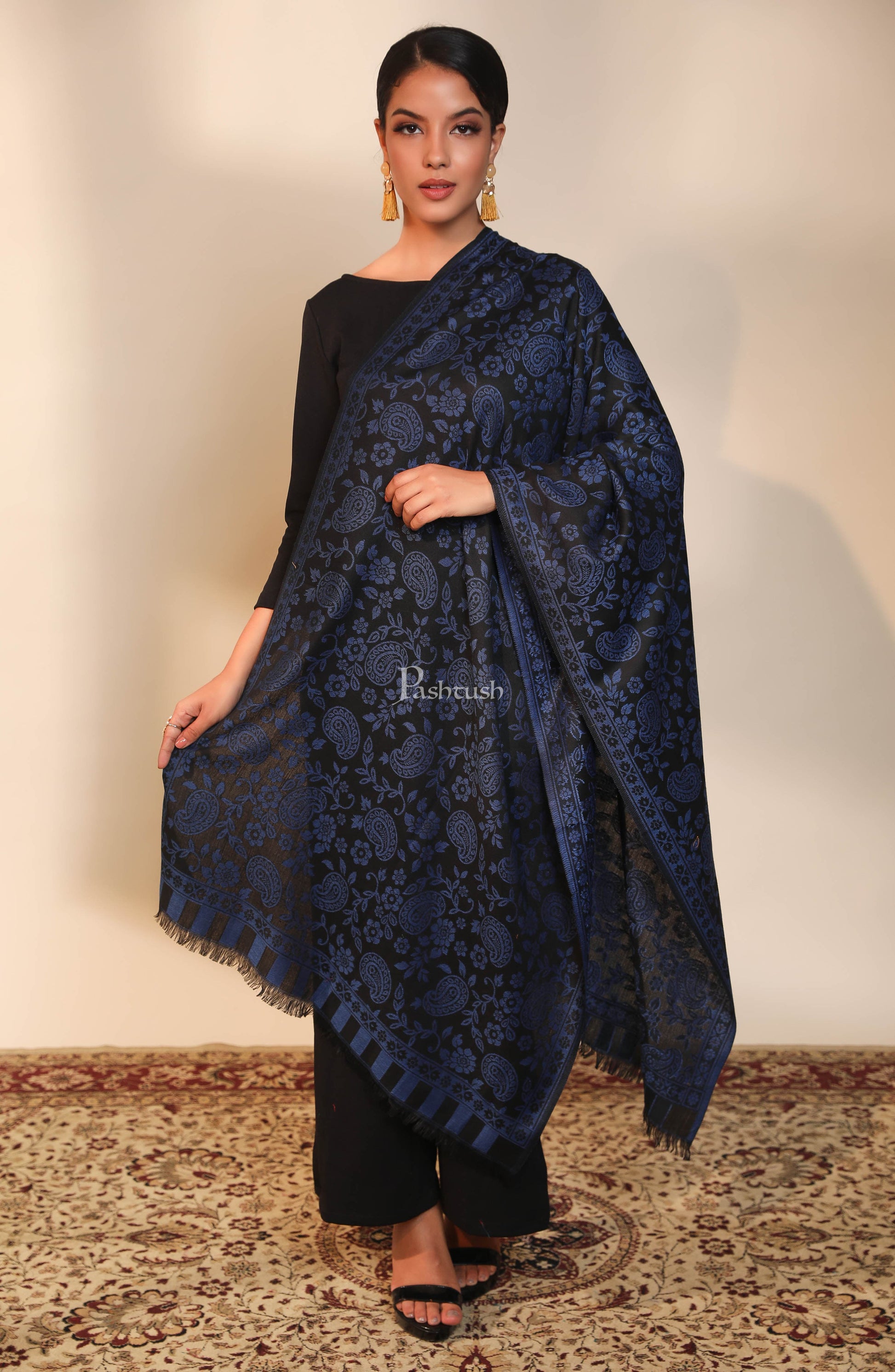 Pashtush India Womens Stoles and Scarves Scarf Pashtush women  stole,  design, black and blue