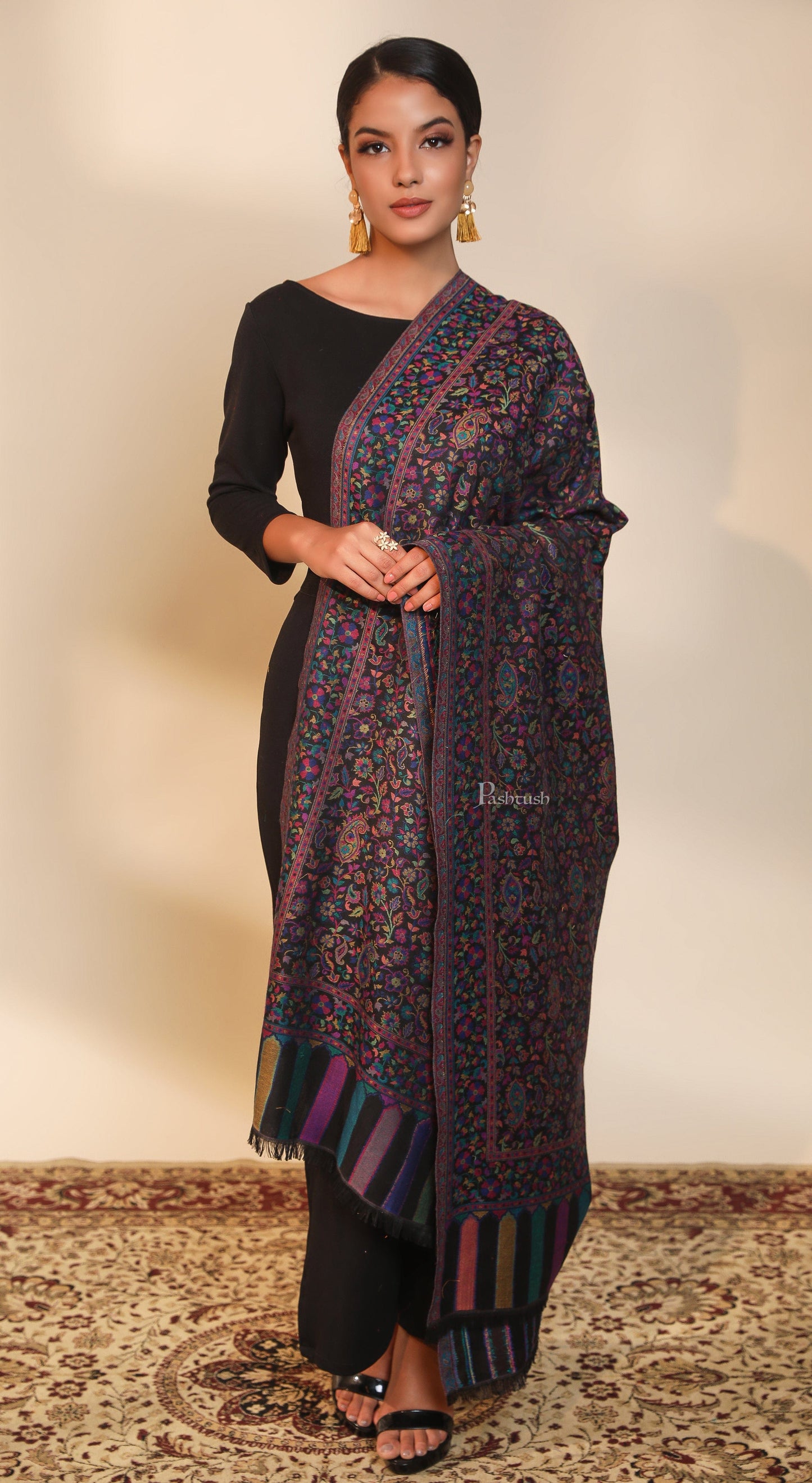 Pashtush India Womens Stoles and Scarves Scarf Pashtush women stole, ethnic weave design, multi color