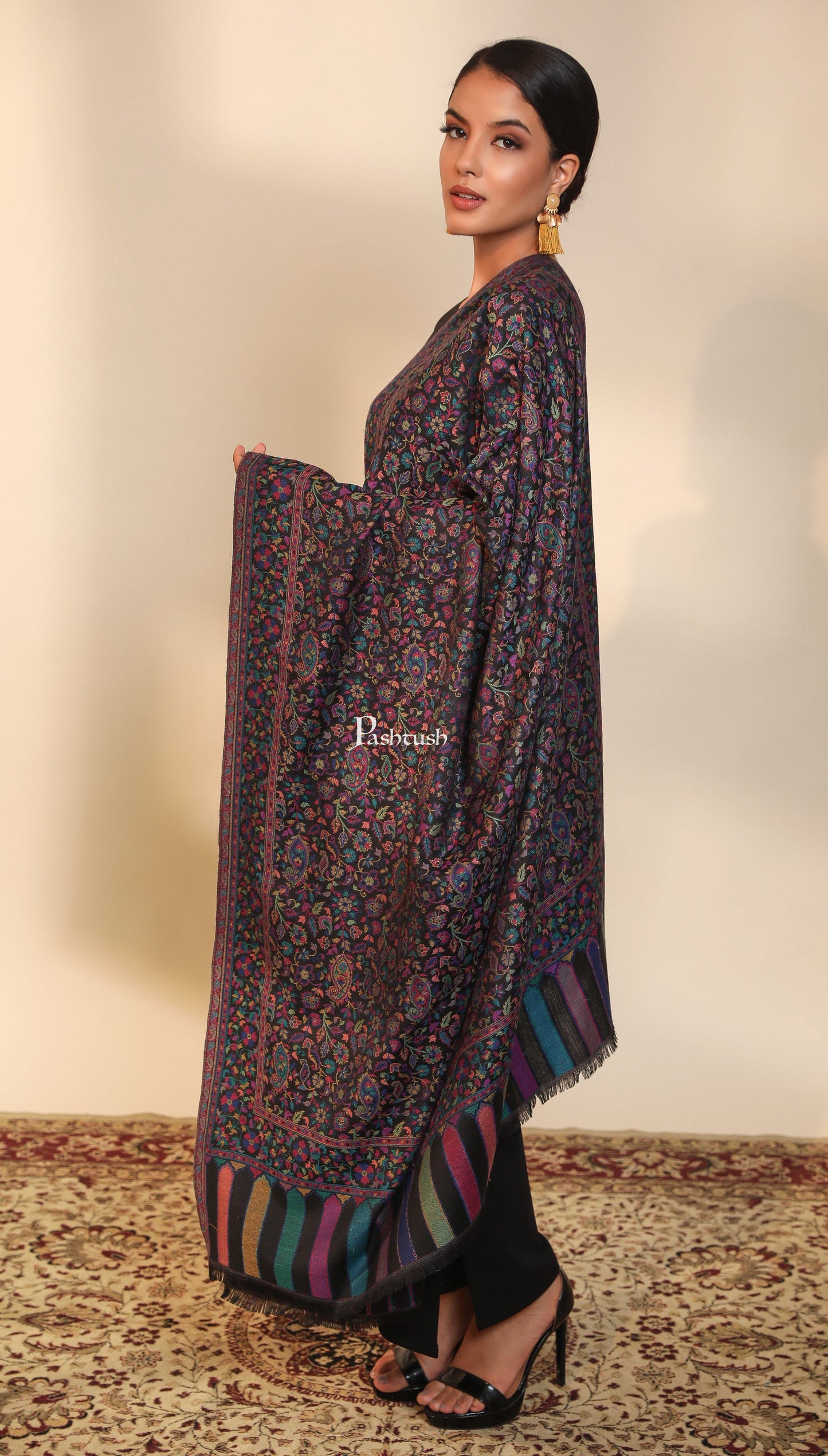 Pashtush India Womens Stoles and Scarves Scarf Pashtush women stole, ethnic weave design, multi color