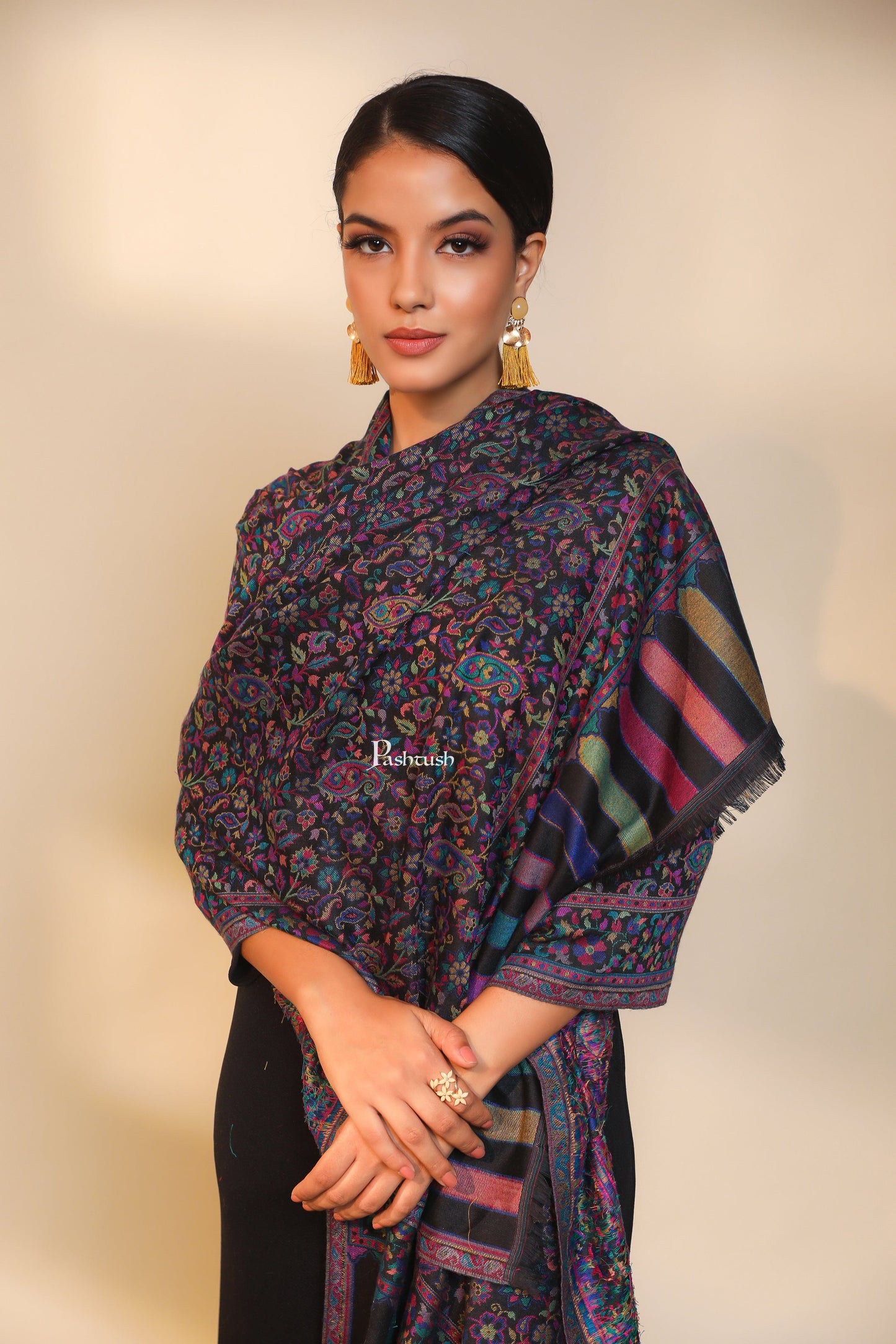 Pashtush India Womens Stoles and Scarves Scarf Pashtush women stole, ethnic weave design, multi color