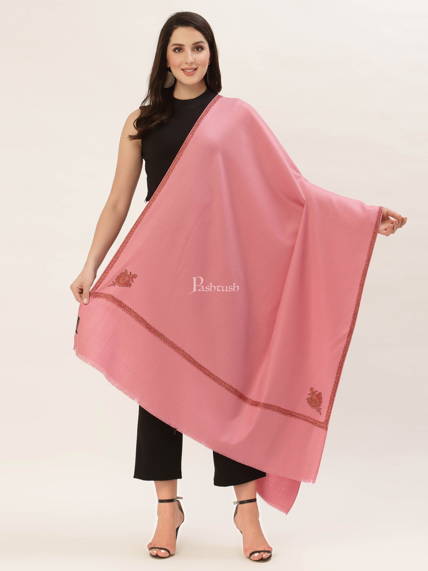 Pashtush India Womens Shawls Pashtush Womens 100% Hand Embroidery Shawl Woollen Kingri