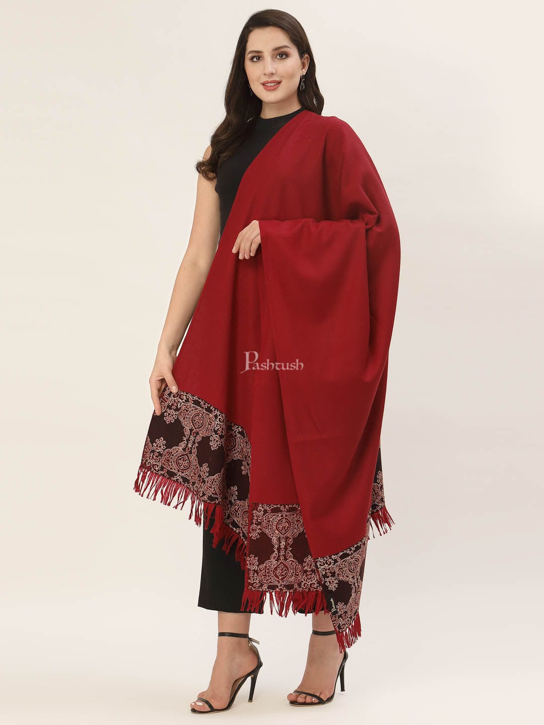 Pashtush India Womens Shawls Pashtush Womens 100% Hand Embroidery Shawl Woollen Kingri