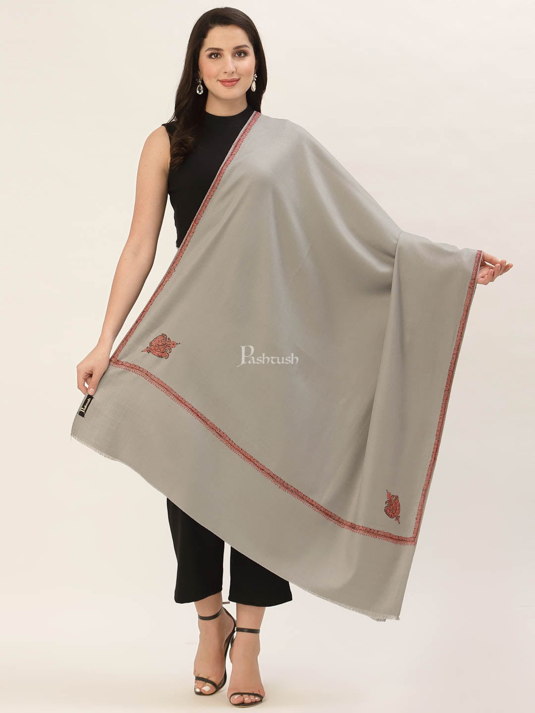 Pashtush India Womens Shawls Pashtush Womens 100% Hand Embroidery Shawl Woollen Kingri