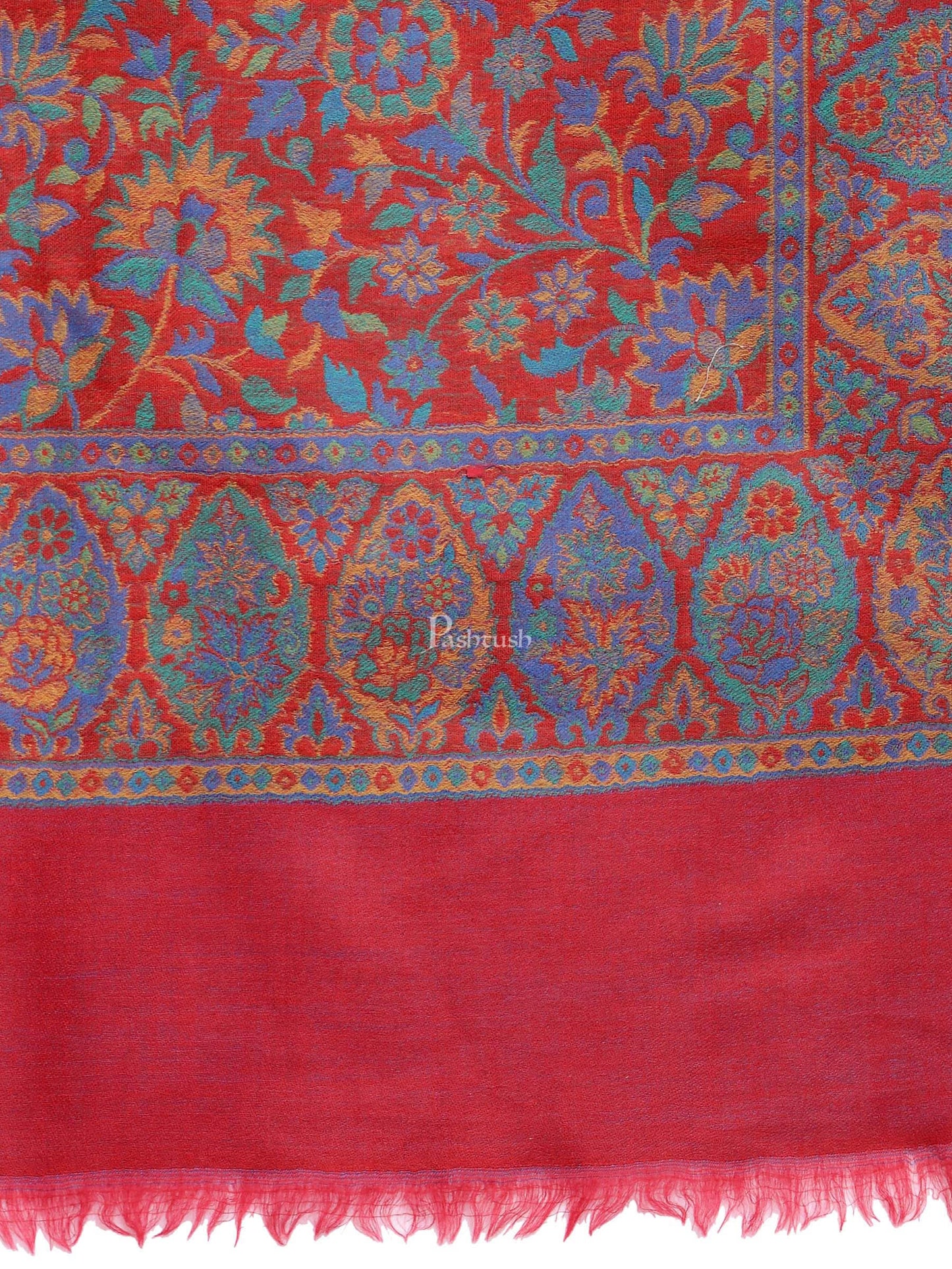 Pashtush India Womens Stoles and Scarves Scarf Pashtush Womens 100% Pure Wool Ring Soft Ethnic Weave Stole, Woolmark Certified Scarlet