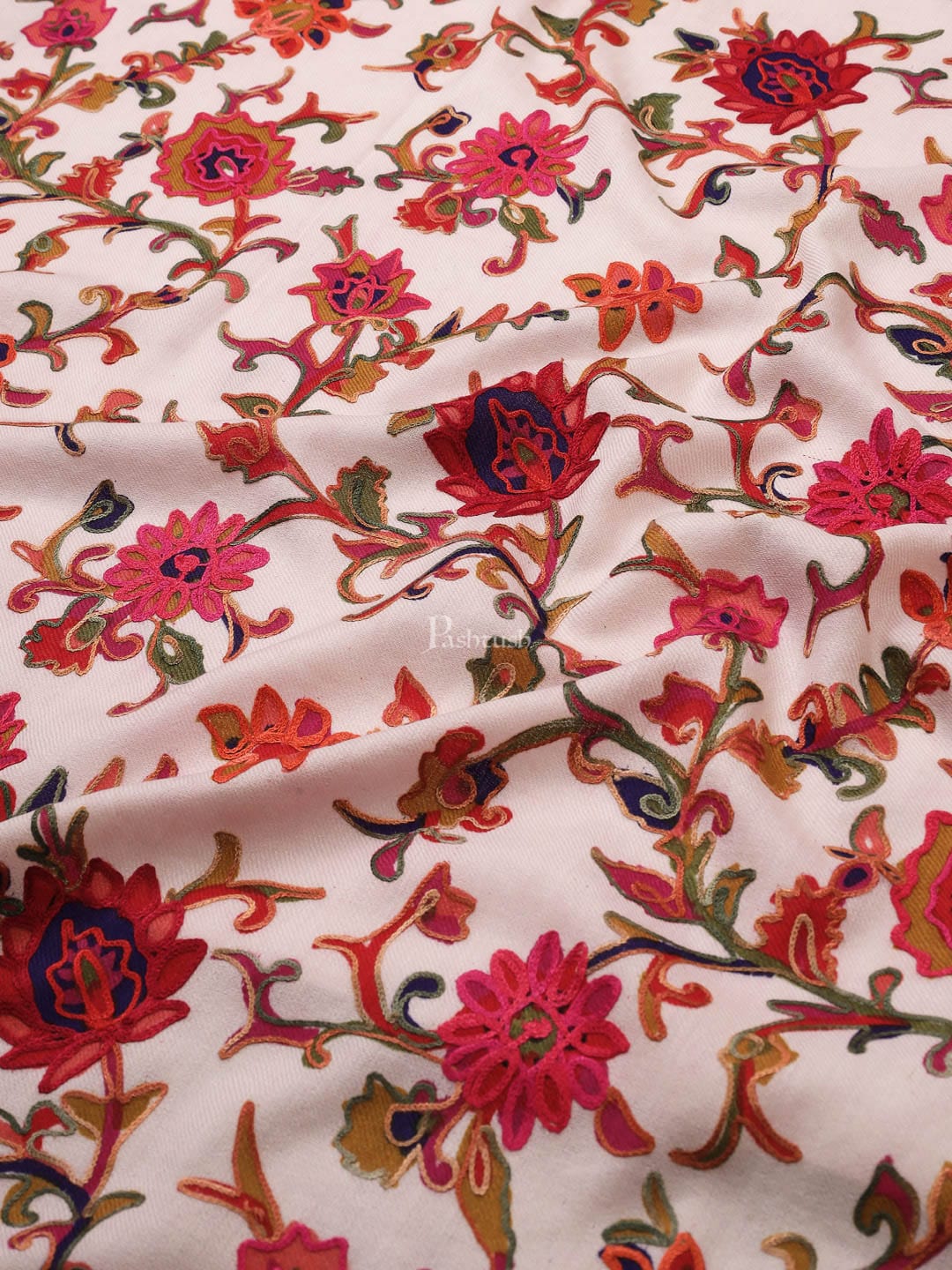 Pashtush India Womens Shawls Pashtush womens 100% Pure Wool with Woolmark Certificate shawl, hand printed and nalki embroidery design, Multicolour