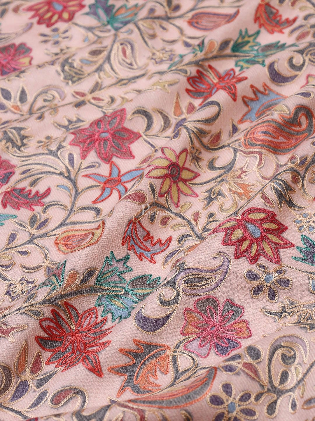 Pashtush India Womens Shawls Pashtush womens 100% Pure Wool with Woolmark Certificate shawl, nalki embroidery design, Pink