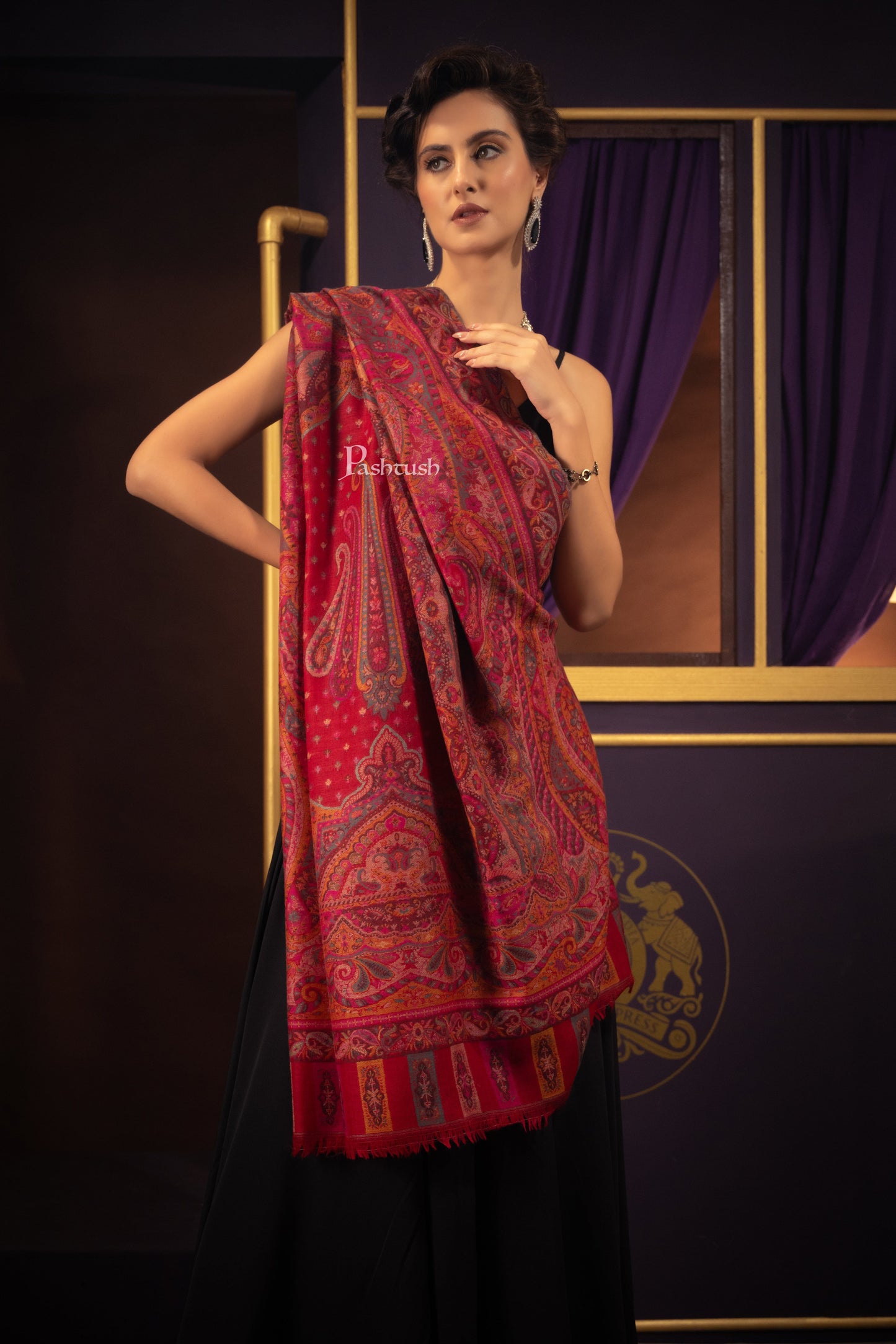 Pashtush India Womens Shawls Pashtush Womens 100% Pure Wool With Woolmark Certificate Shawl, Paisley Weave Design, Red