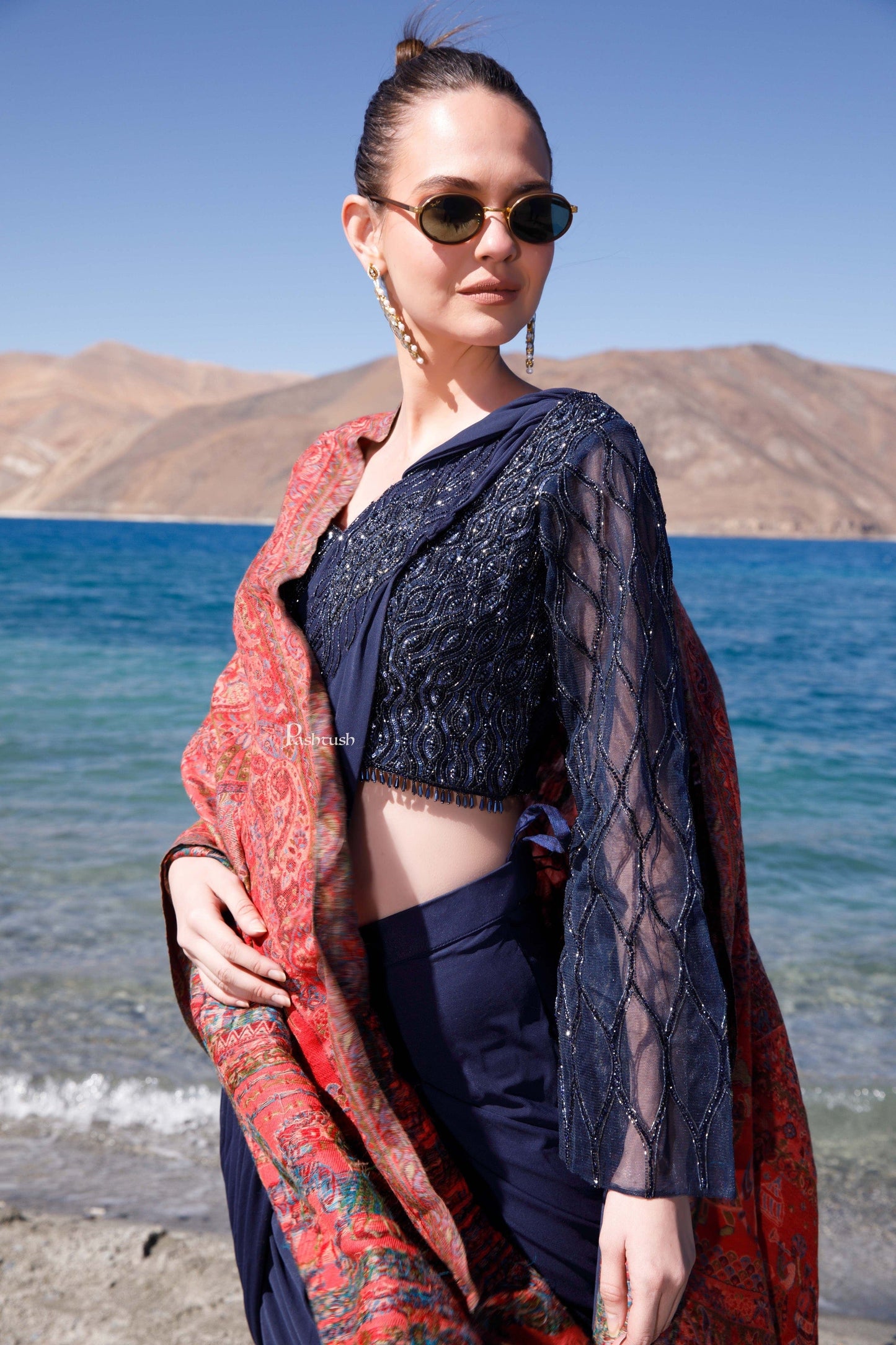 Pashtush India Womens Shawls Pashtush Womens 100% Pure Wool With Woolmark Certificate Shawl, Woven Weave Royal Doli Design, Rose