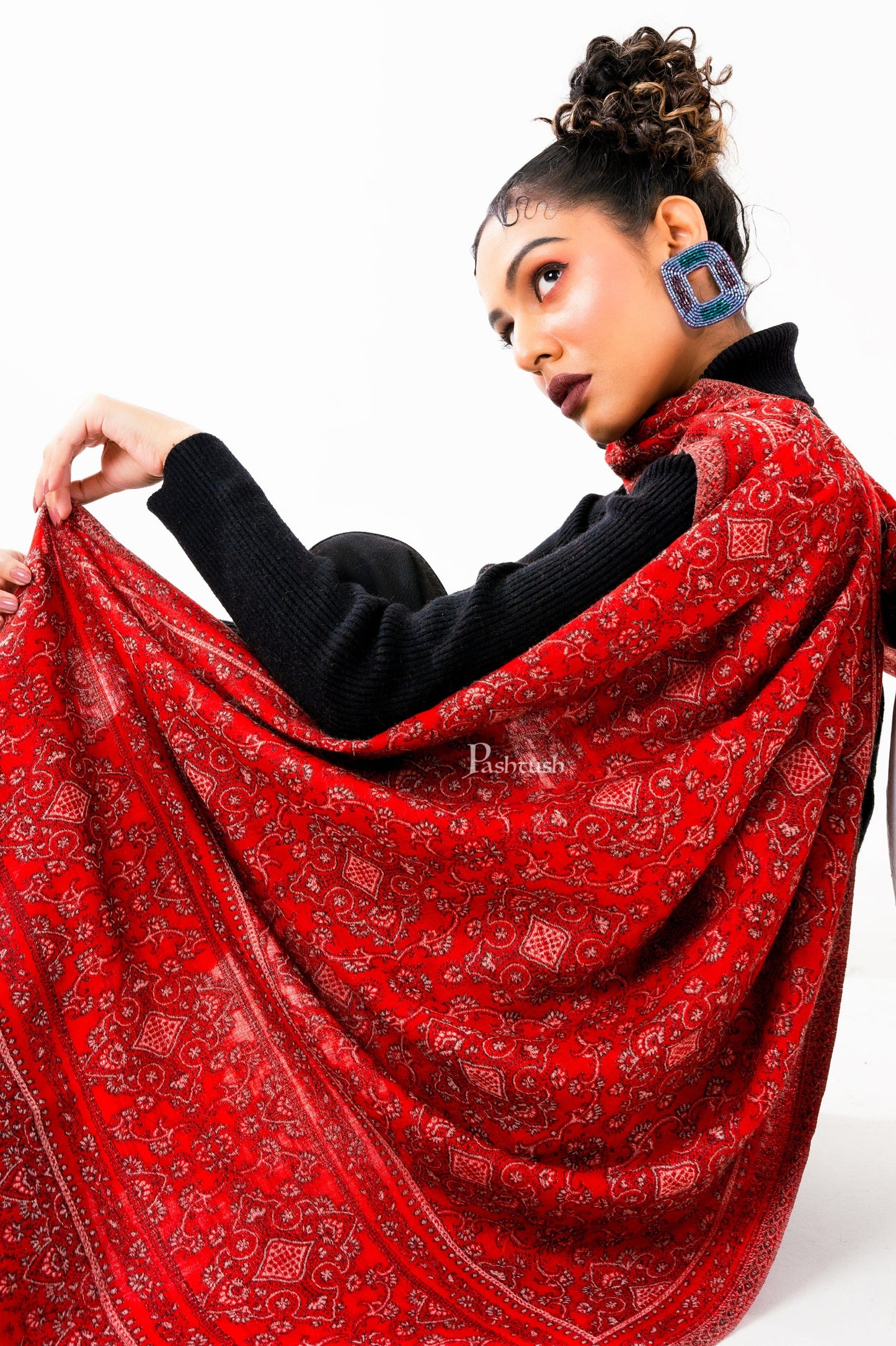 Pashtush India Womens Stoles and Scarves Scarf Pashtush Womens 100% Pure Wool With Woolmark Certificate Stole, Paisley Design, Maroon
