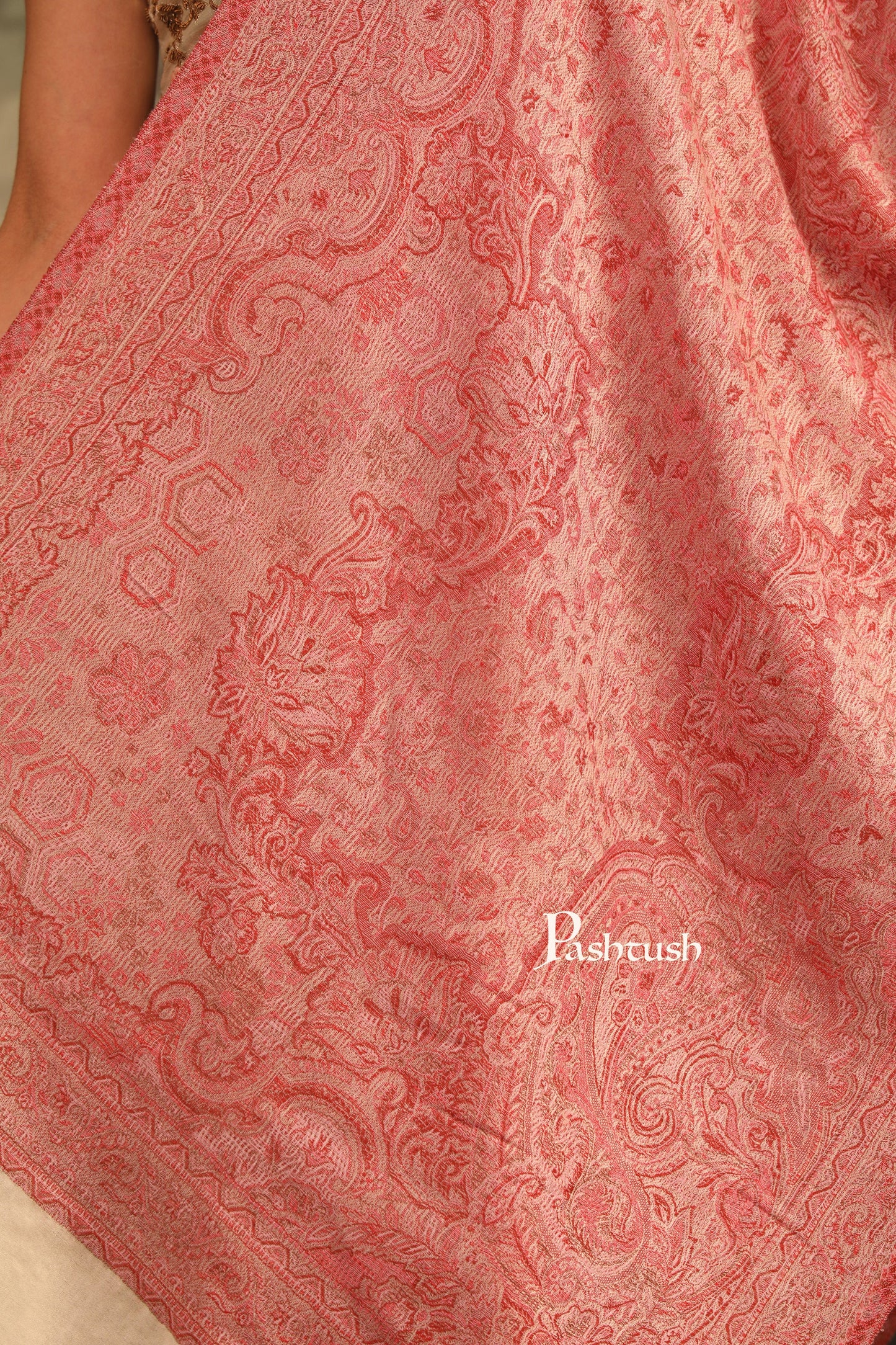 Pashtush India Womens Stoles and Scarves Scarf Pashtush Womens 100% Pure Wool With Woolmark Certificate Stole, Paisley Weave Design, Ivory