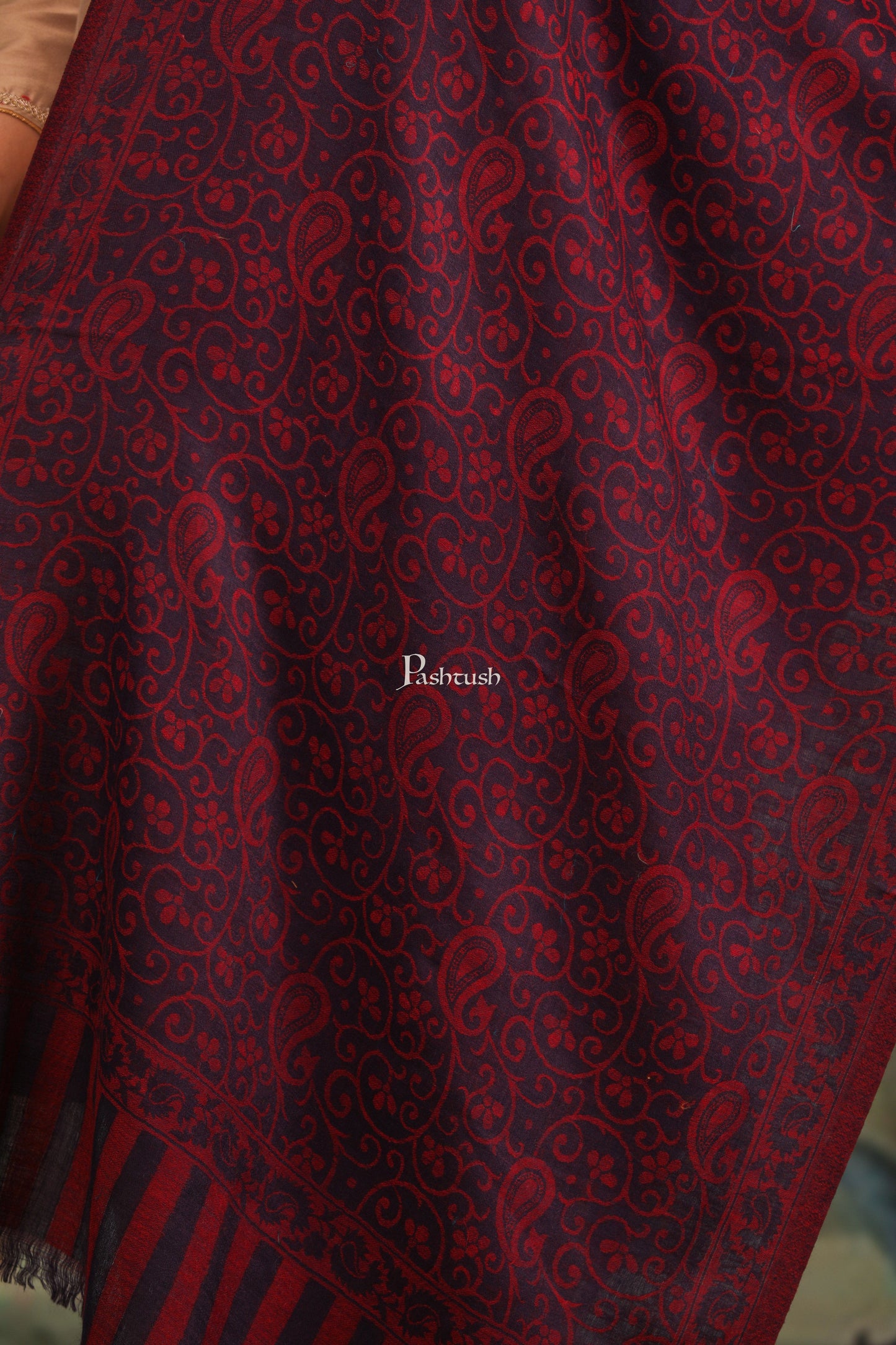 Pashtush India Womens Stoles and Scarves Scarf Pashtush Womens 100% Pure Wool With Woolmark Certificate Stole, Paisley Weave Design, Multicolour