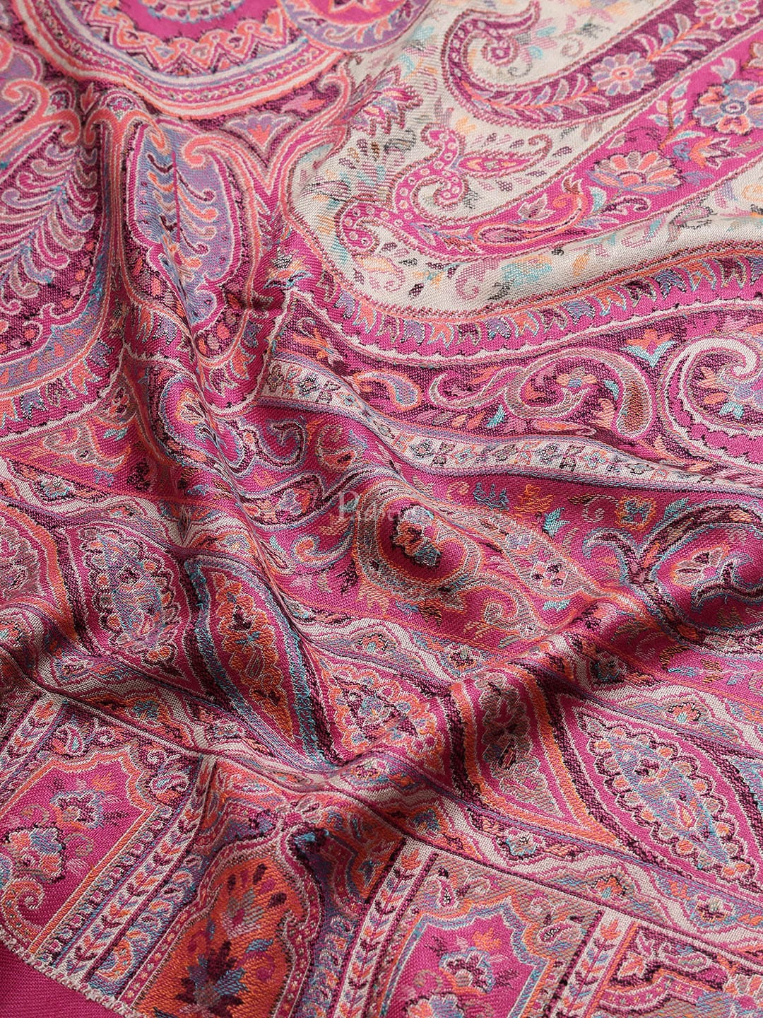 Pashtush India Womens Shawls Pashtush Womens Antique Look Jamawar Shawl, Rich Garden Aesthetic, Faux Pashmina, Fuschia
