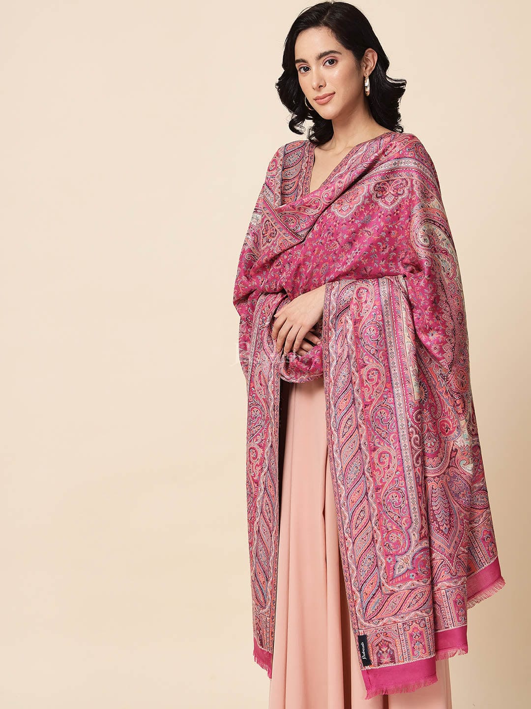Pashtush India Womens Shawls Pashtush Womens Antique Look Jamawar Shawl, Rich Garden Aesthetic, Faux Pashmina, Fuschia