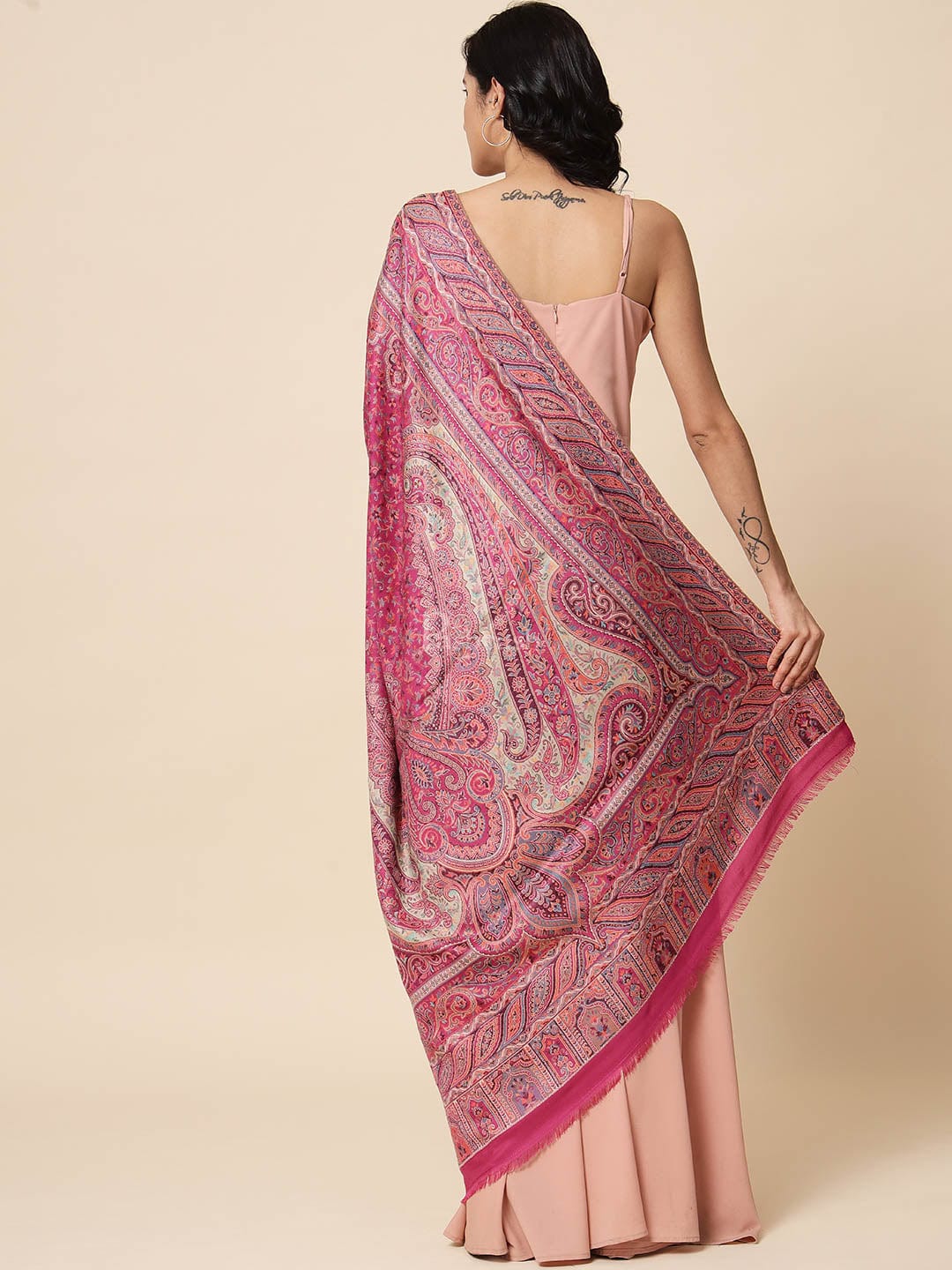 Pashtush India Womens Shawls Pashtush Womens Antique Look Jamawar Shawl, Rich Garden Aesthetic, Faux Pashmina, Fuschia