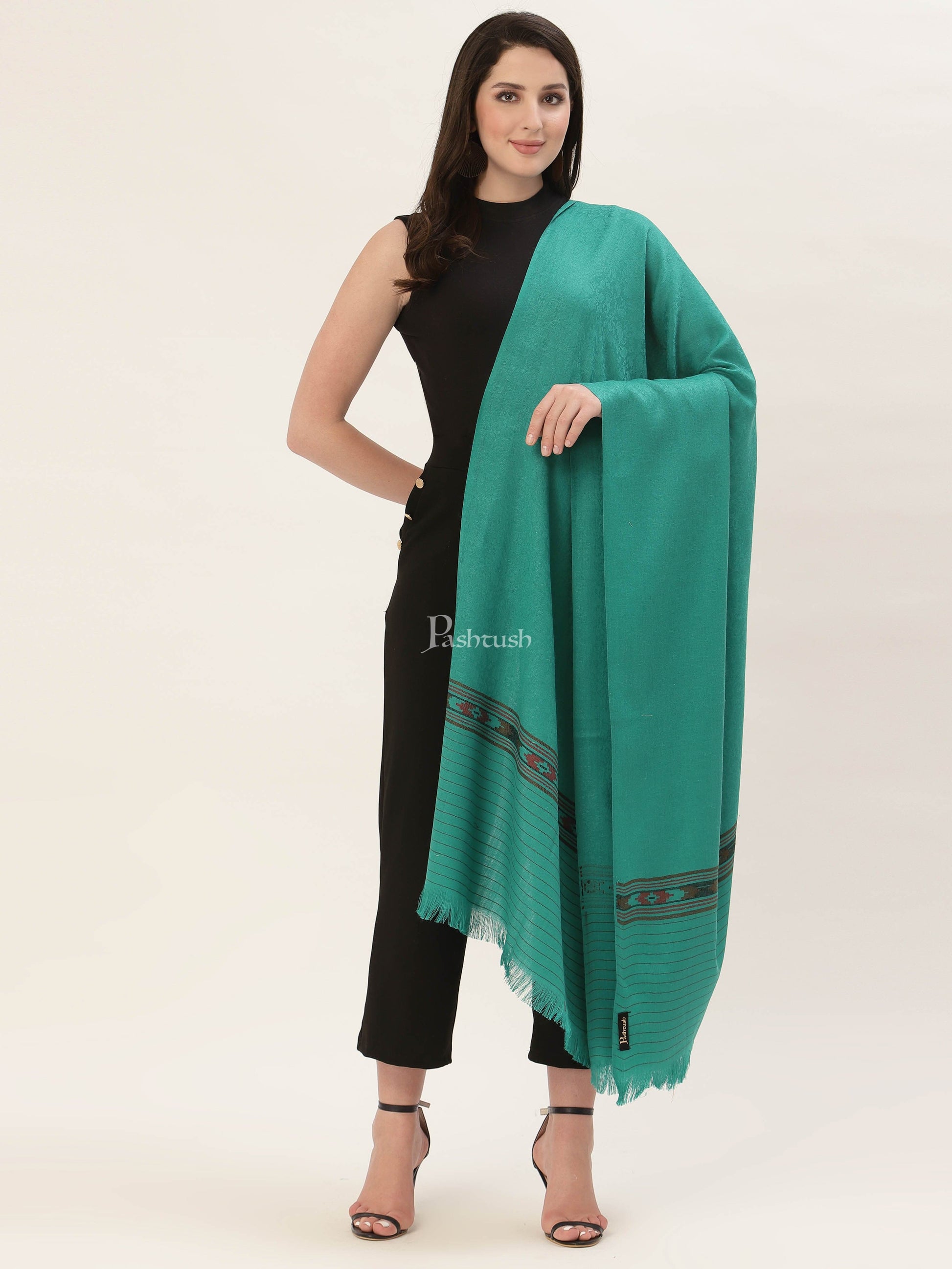 Pashtush India Womens Shawls Pashtush Womens Aztec Weave Shawl From Himachal, Green