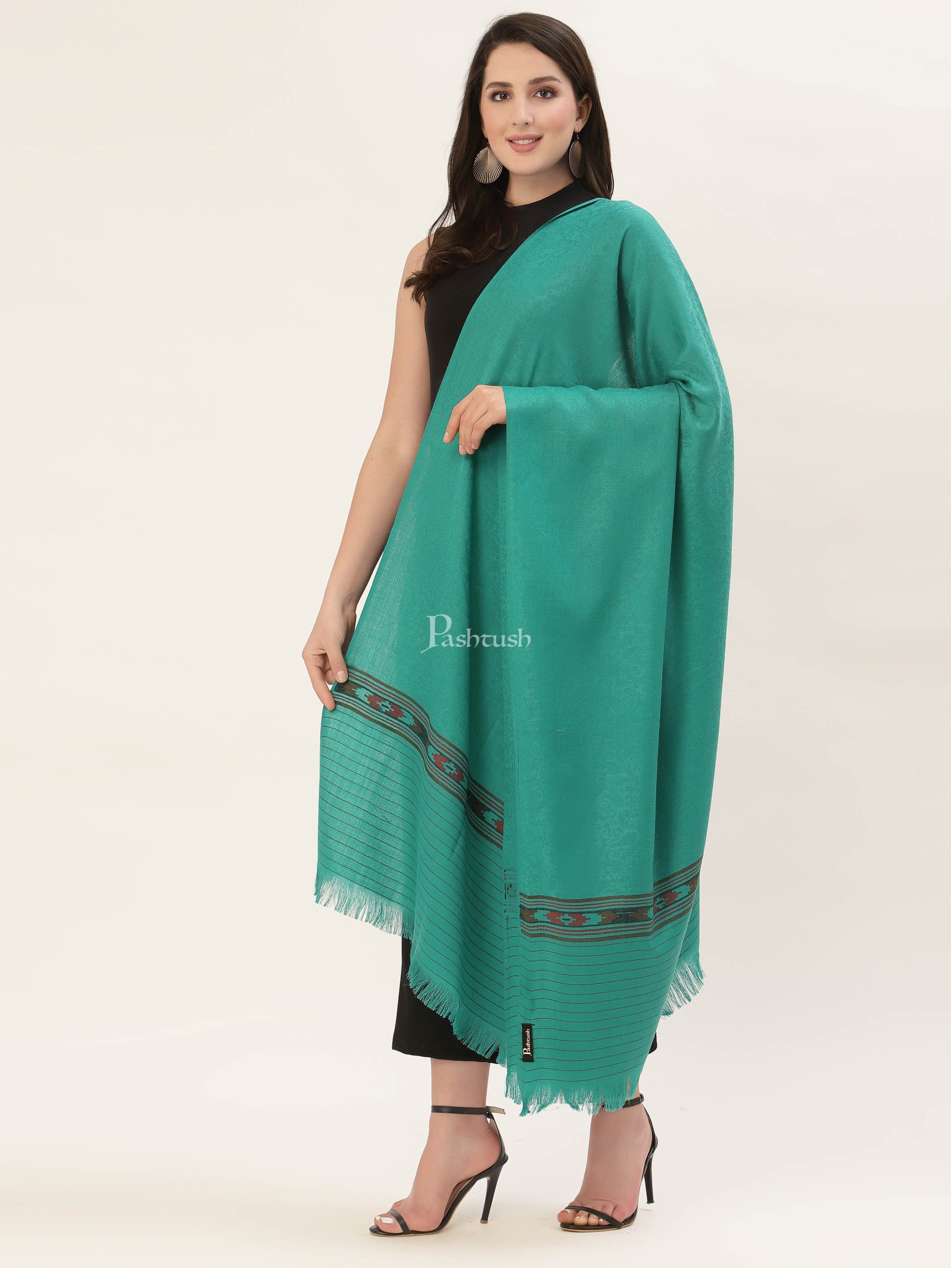 Pashtush India Womens Shawls Pashtush Womens Aztec Weave Shawl From Himachal, Green