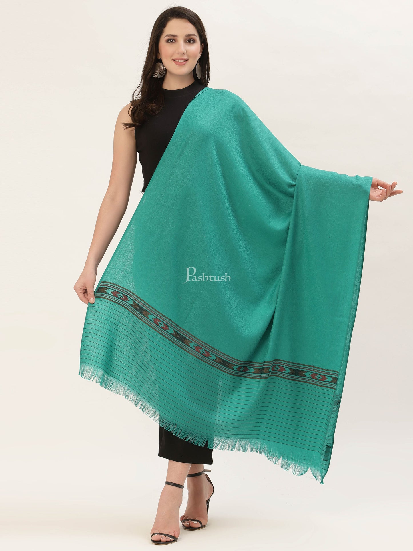 Pashtush India Womens Shawls Pashtush Womens Aztec Weave Shawl From Himachal, Green