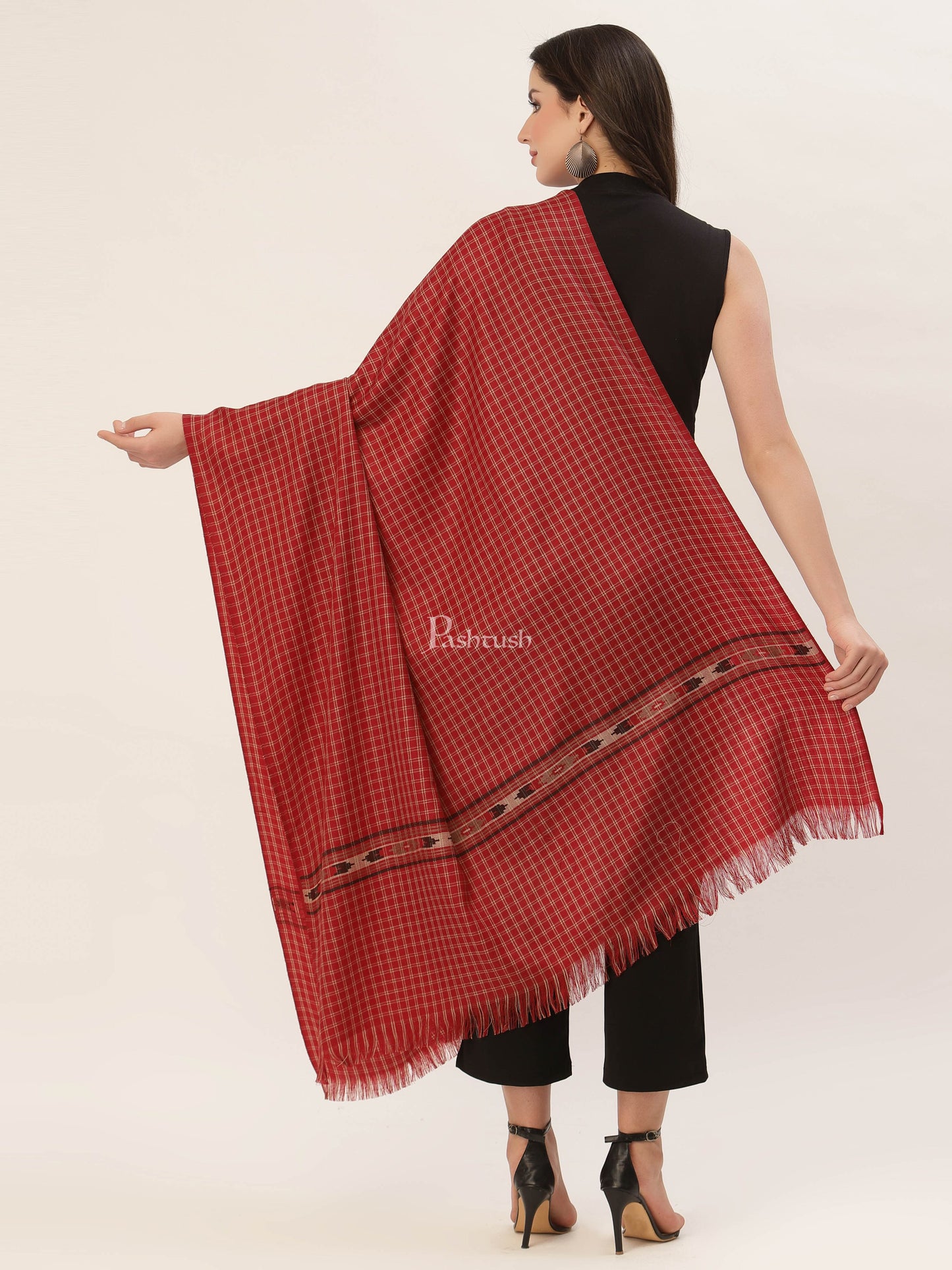 Pashtush India Womens Shawls Pashtush Womens Aztec Weave Shawl From Himachal, Red