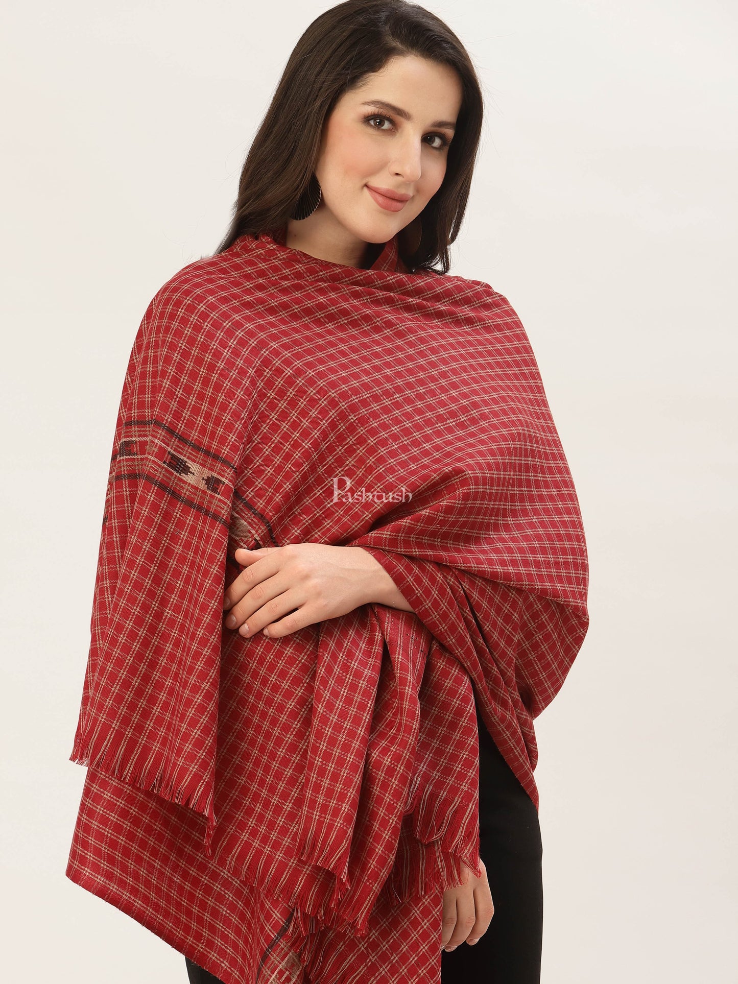 Pashtush India Womens Shawls Pashtush Womens Aztec Weave Shawl From Himachal, Red