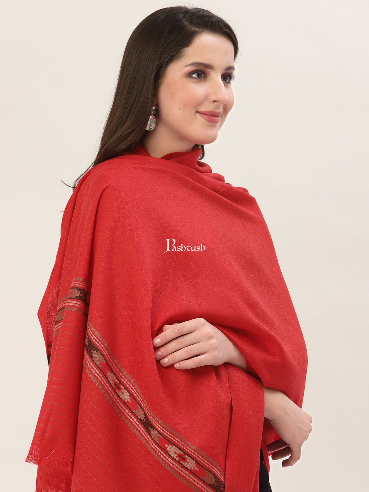 Pashtush India Womens Shawls Pashtush Womens Aztec Weave Shawl From Himachal, Red