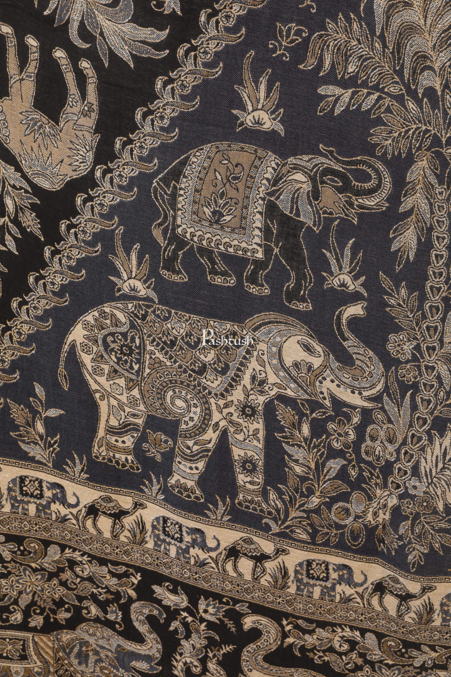 Pashtush India 70x200 Pashtush Womens Bamboo Reversible Stole, Tribal elephants
