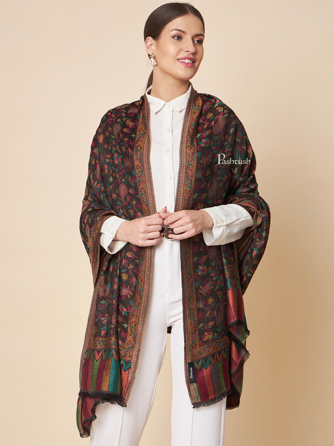 Pashtush India Womens Shawls Pashtush Womens Bamboo Shawl, Ethnic Woven Design, Multicolour