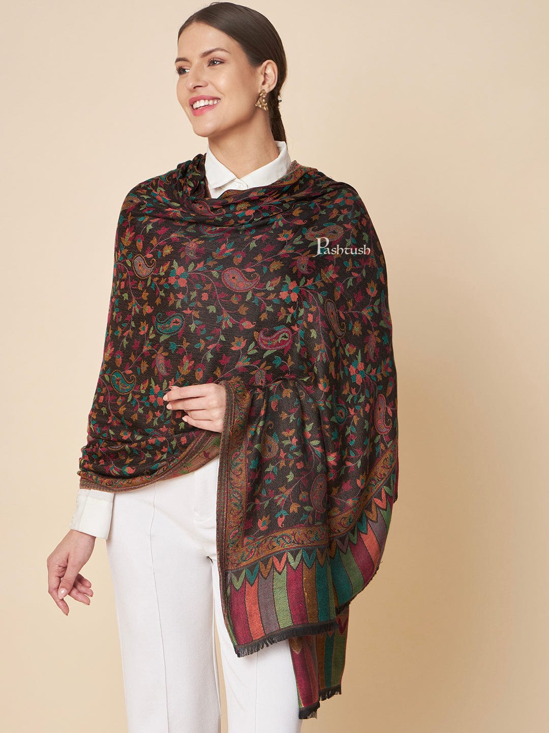 Pashtush India Womens Shawls Pashtush Womens Bamboo Shawl, Ethnic Woven Design, Multicolour