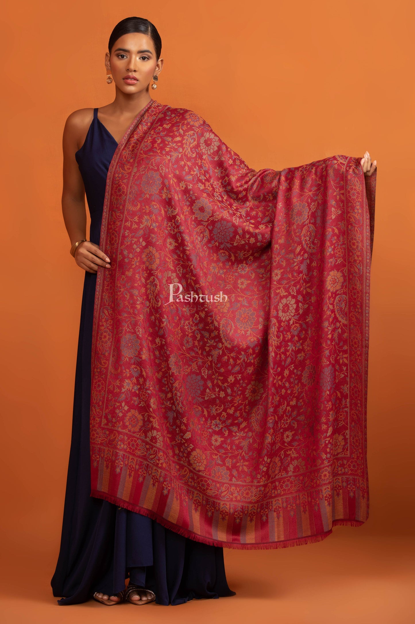 Pashtush India womens scarf and Stoles Pashtush Womens Bamboo Shawl, Pasiley Weave Design, Maroon