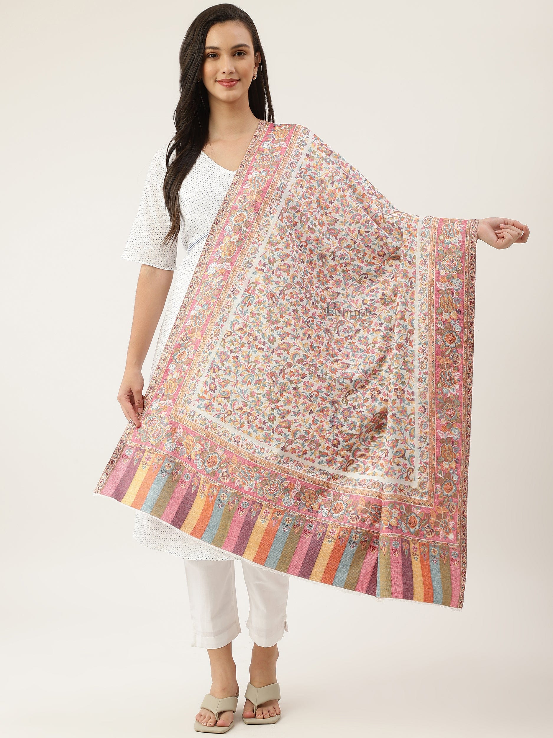 Pashtush India Womens Shawls Pashtush womens bamboo shawl, Woven ethnic design, Ivory