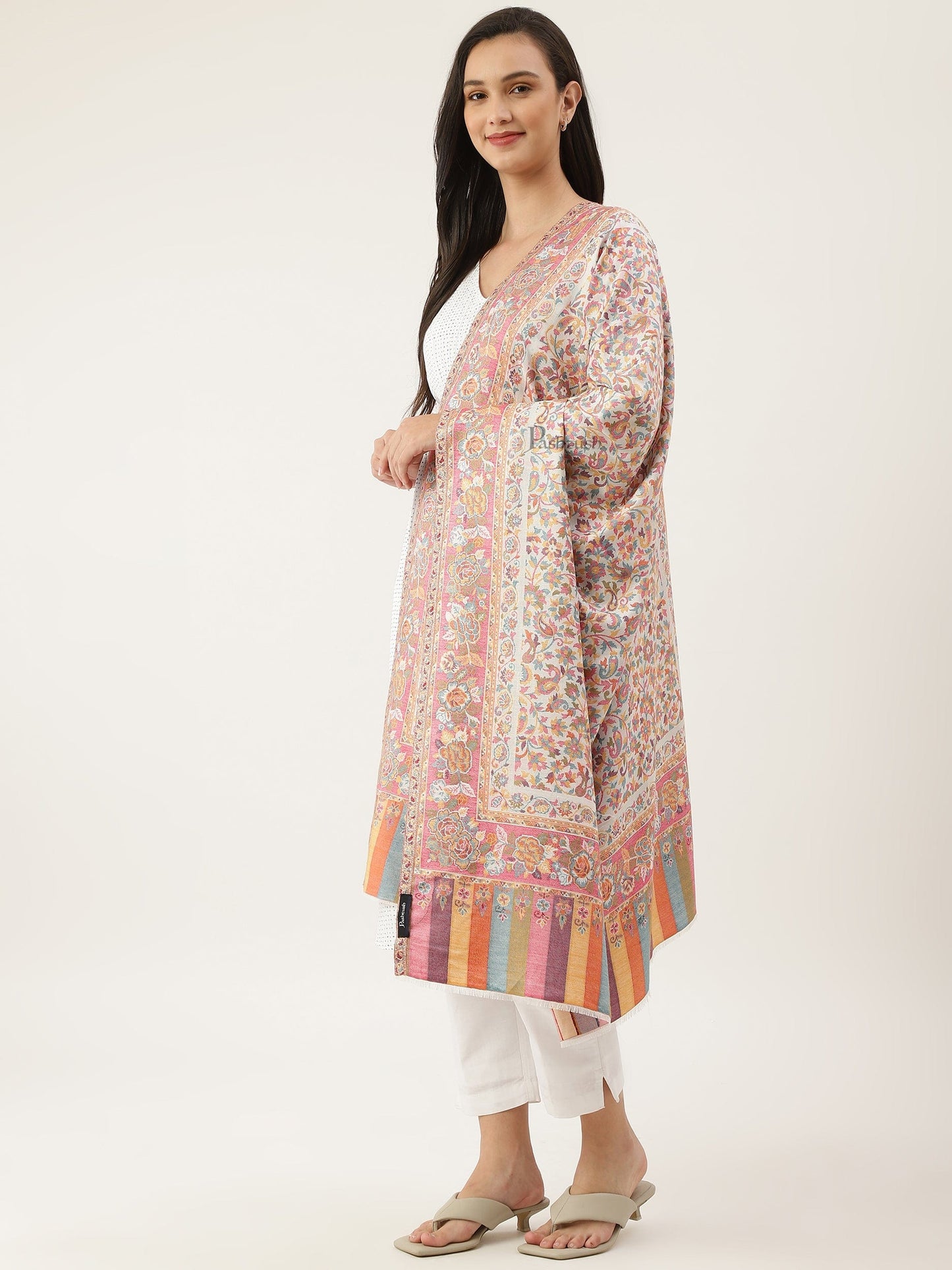 Pashtush India Womens Shawls Pashtush womens bamboo shawl, Woven ethnic design, Ivory