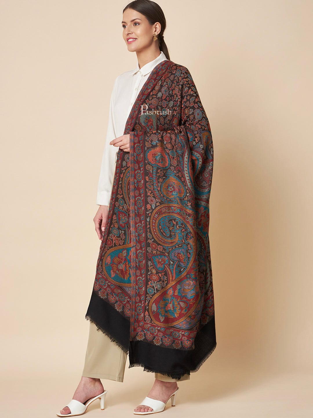 Pashtush India Womens Shawls Pashtush Womens Bamboo Shawl, Woven Jamawar Paisley Design, Multicolour