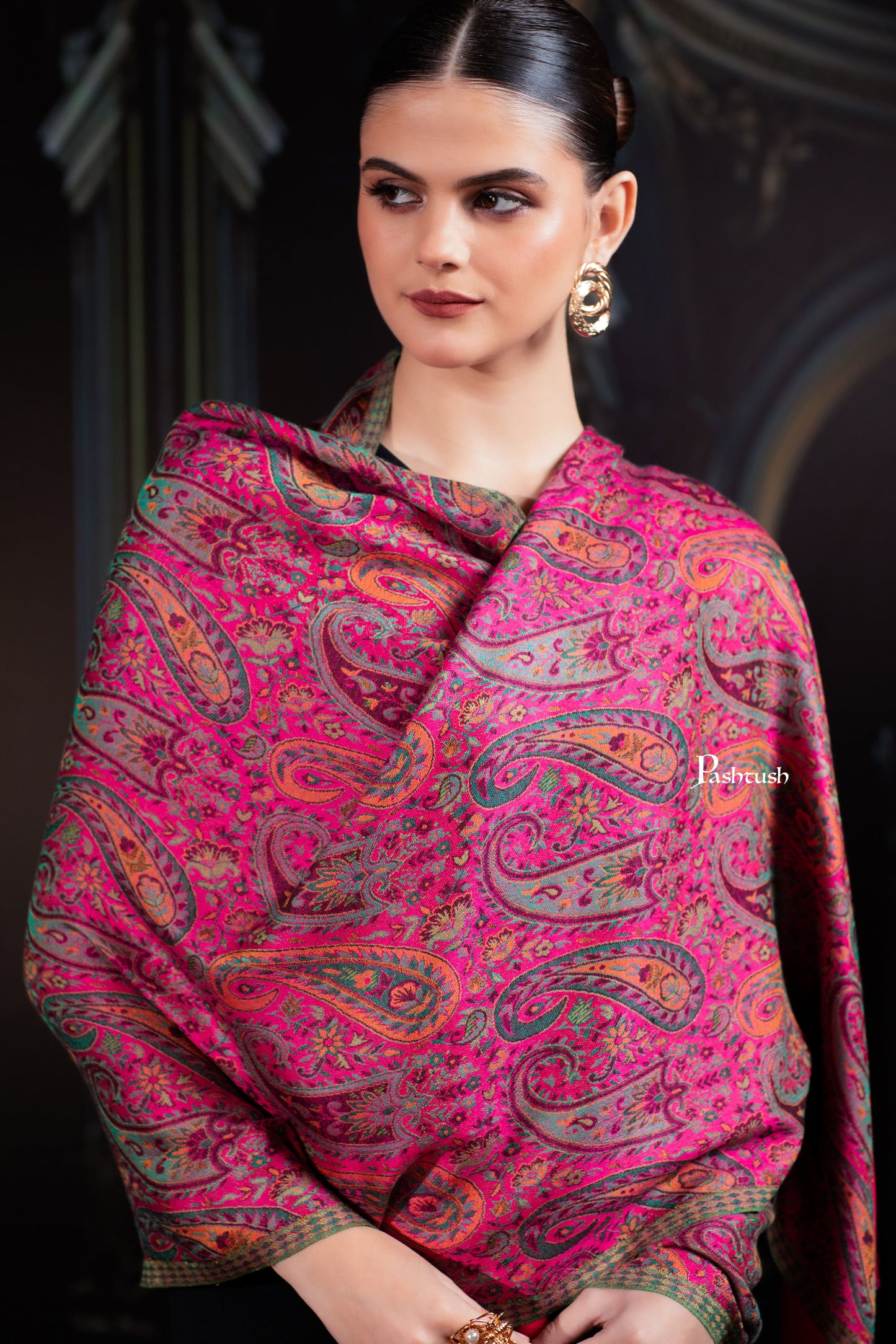 Pashtush India womens scarf and Stoles Pashtush Womens Bamboo Stole, Chanting Paisleys, Dark Pink