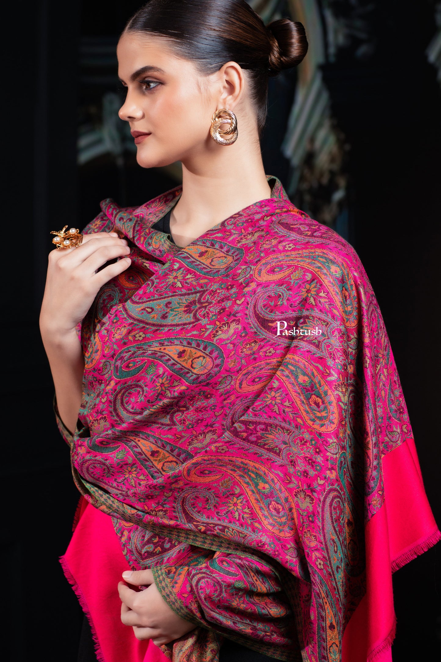 Pashtush India womens scarf and Stoles Pashtush Womens Bamboo Stole, Chanting Paisleys, Dark Pink