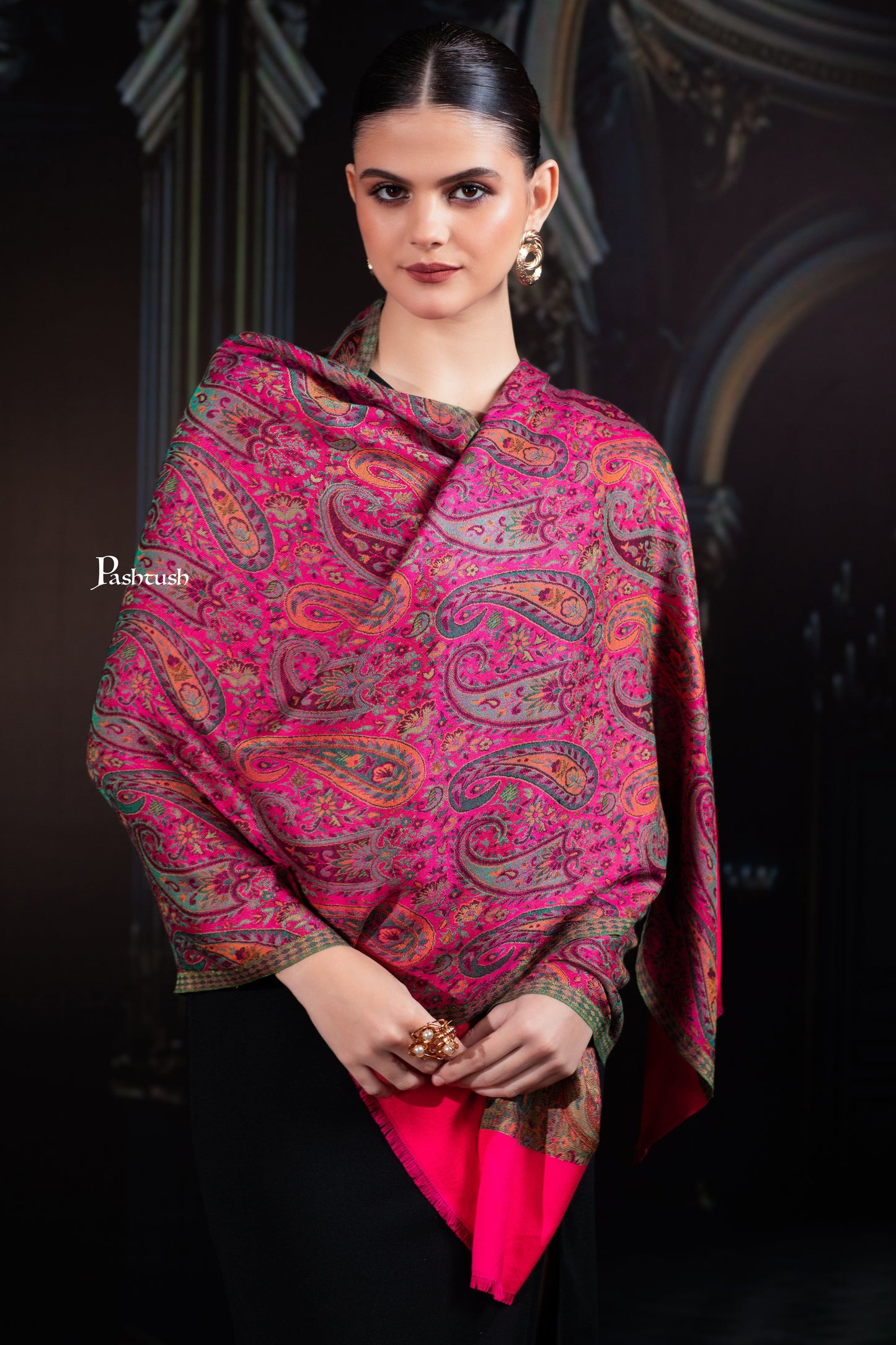 Pashtush India womens scarf and Stoles Pashtush Womens Bamboo Stole, Chanting Paisleys, Dark Pink
